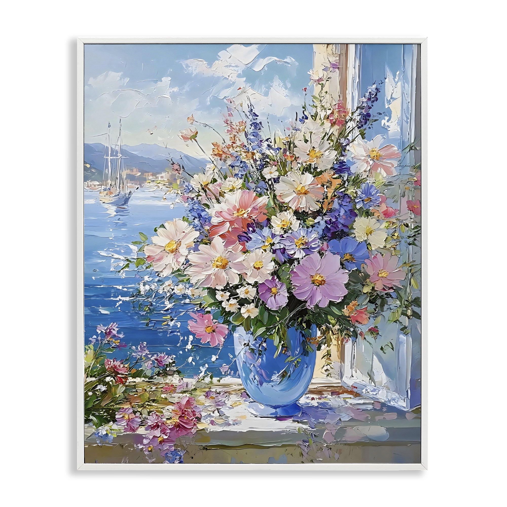 Stupell Industries Beautiful Bouquet on Ledge White Framed Giclee Art, design by Creative Studio