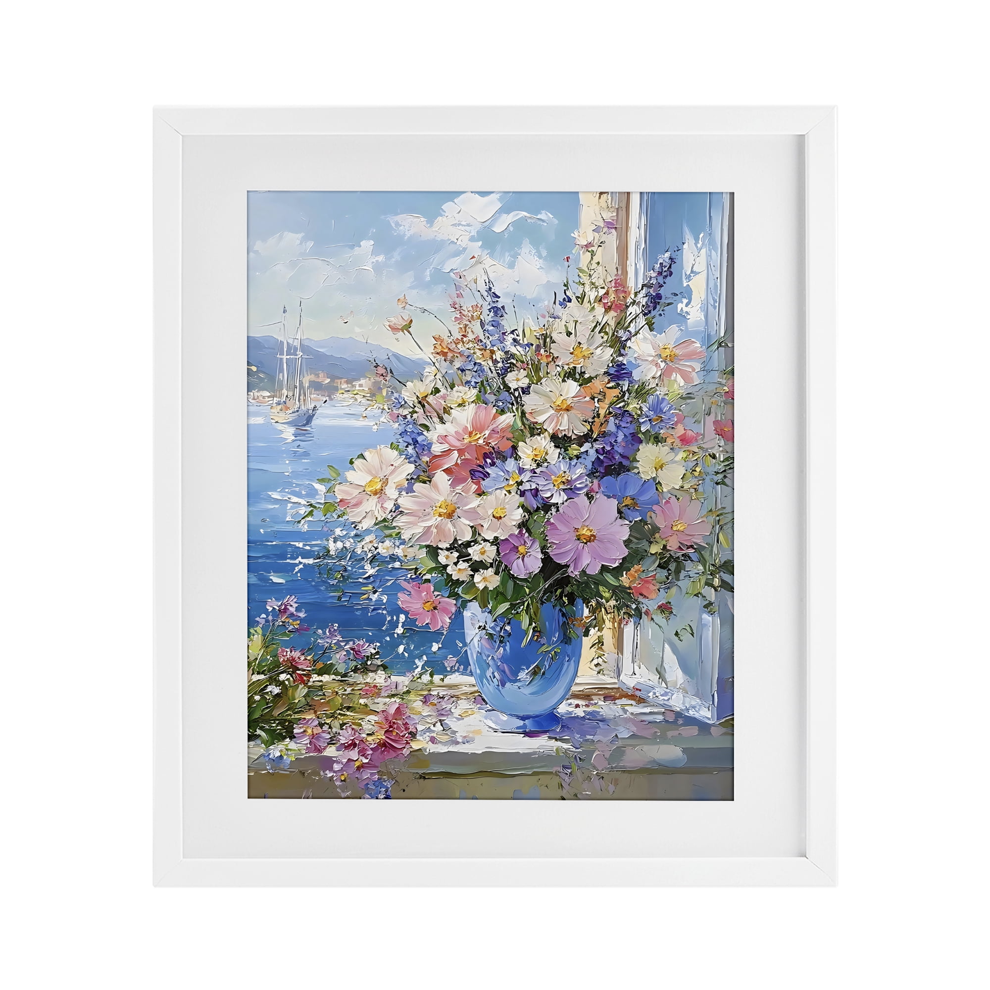 Stupell Industries Beautiful Bouquet on Ledge White Framed Print Under Glass, design by Creative Studio