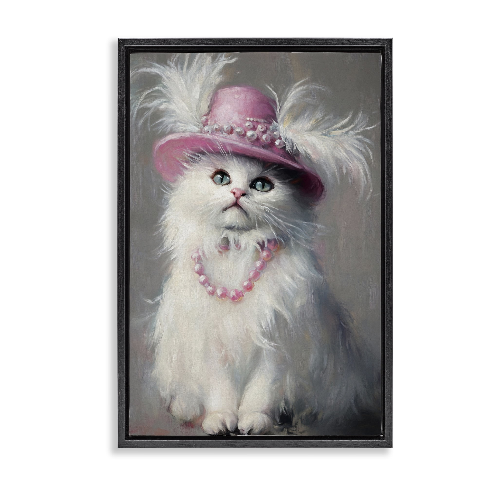 Stupell Industries Beautiful Brigitte Cat Black Framed Floater Canvas Wall Art, design by Tina LeCour