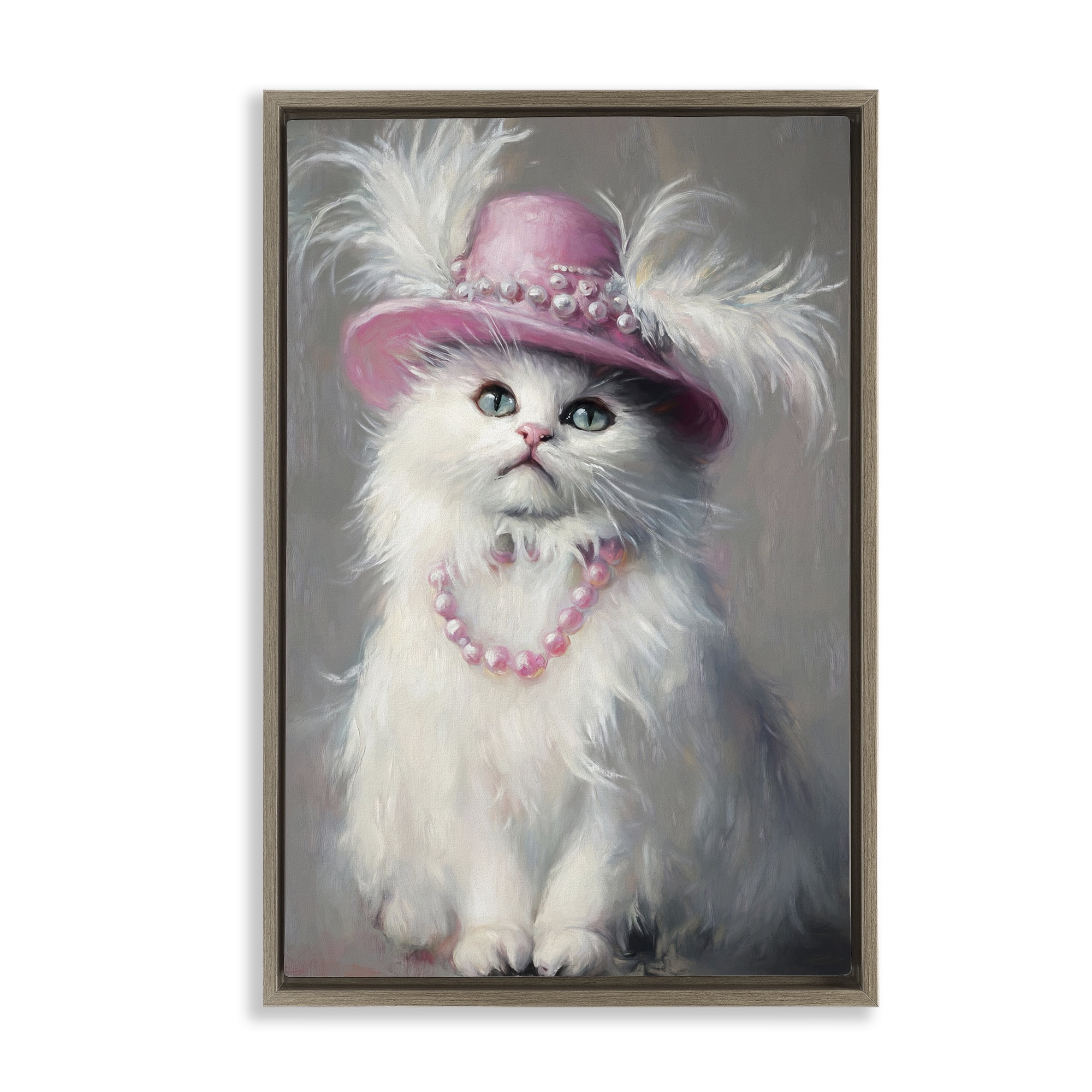 Stupell Industries Beautiful Brigitte Cat Brown Framed Floater Canvas Wall Art, design by Tina LeCour