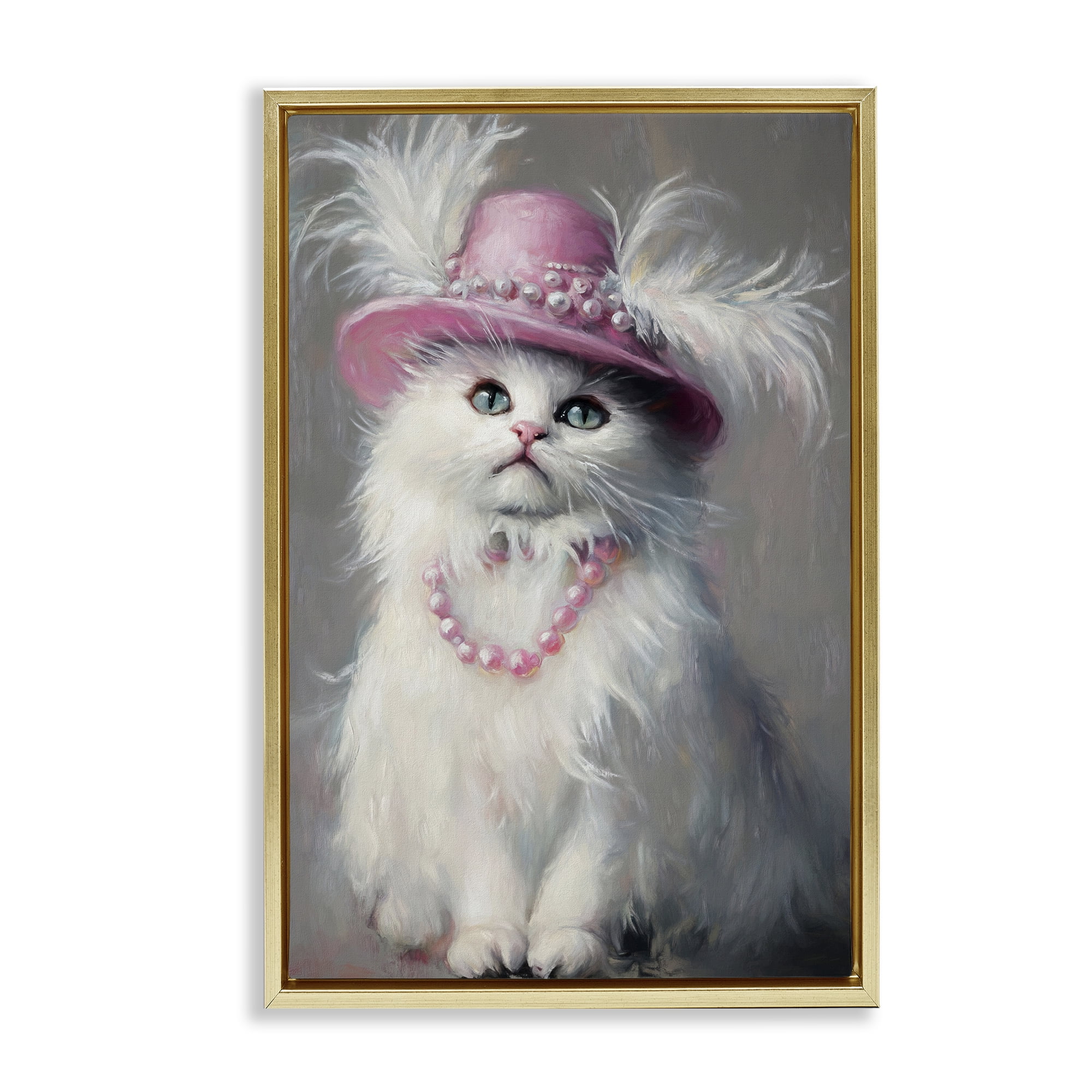 Stupell Industries Beautiful Brigitte Cat Gold Framed Floater Canvas Wall Art, design by Tina LeCour