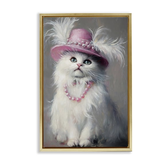 Stupell Industries Shabby Chic Beautiful Brigitte Cat Gold Floating Frame Canvas Art, 21 x 31, by Tina LeCour