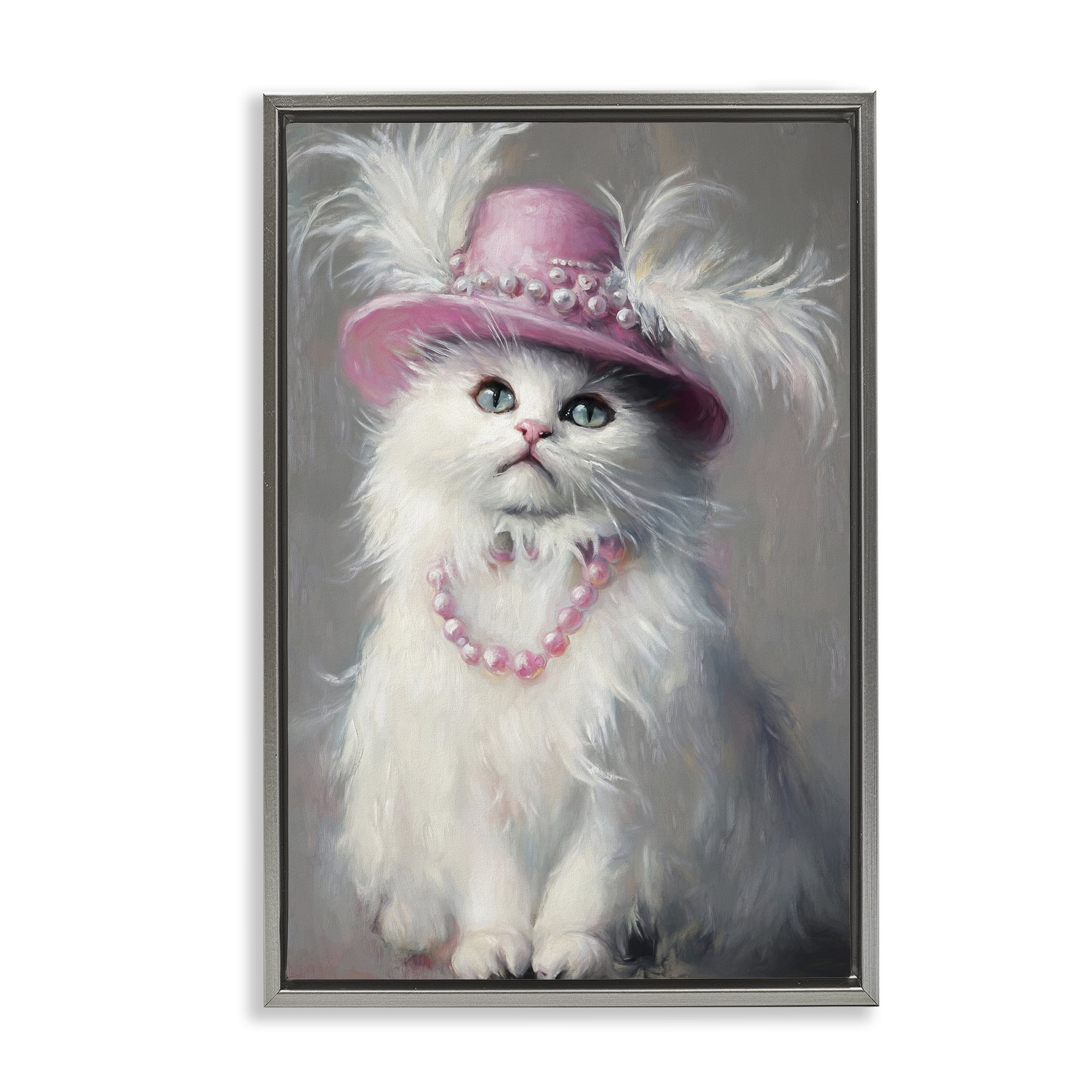 Stupell Industries Beautiful Brigitte Cat Gray Framed Floater Canvas Wall Art, design by Tina LeCour