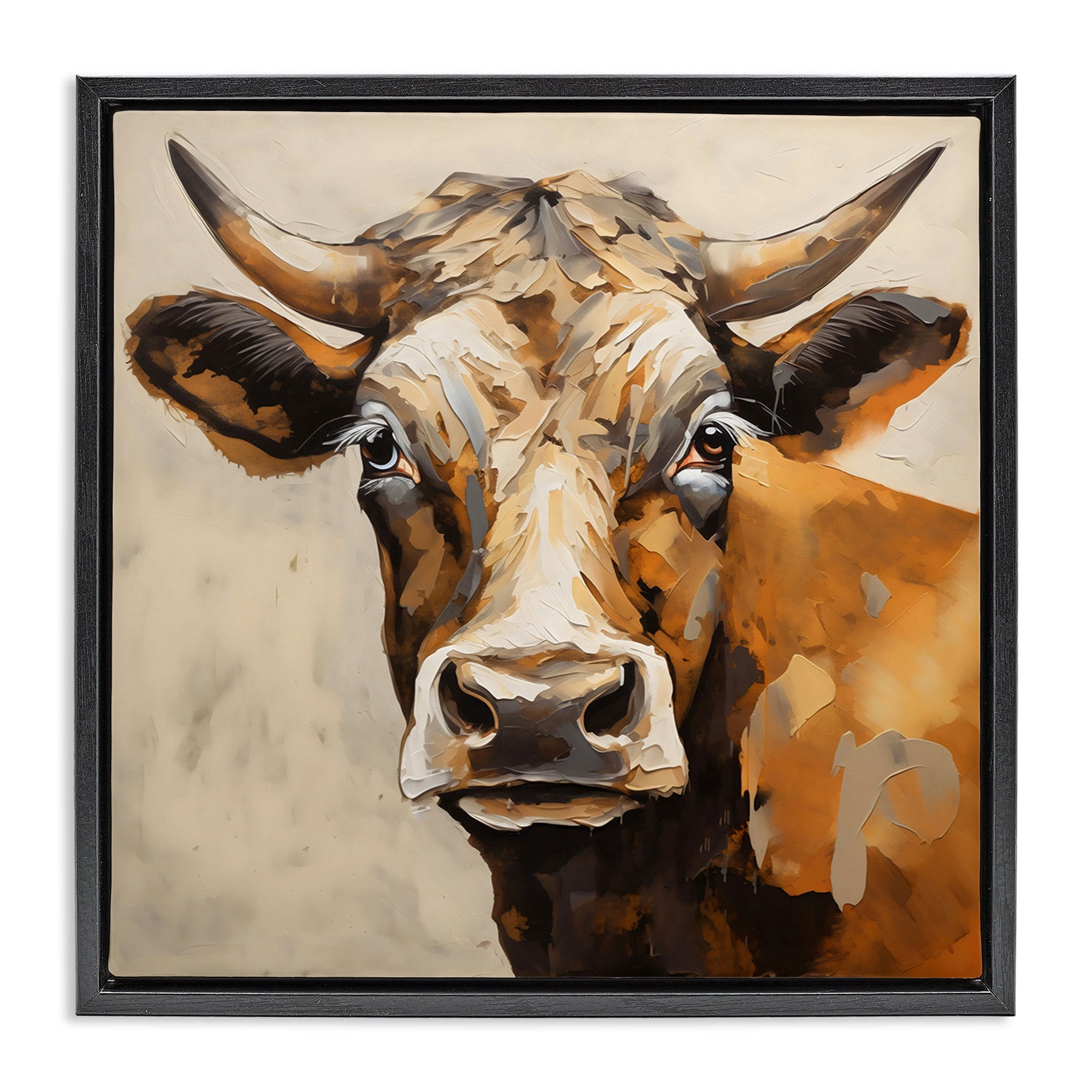 Stupell Industries Beautiful Brown Bovine Black Framed Floater Canvas Wall Art, design by Creative Studio