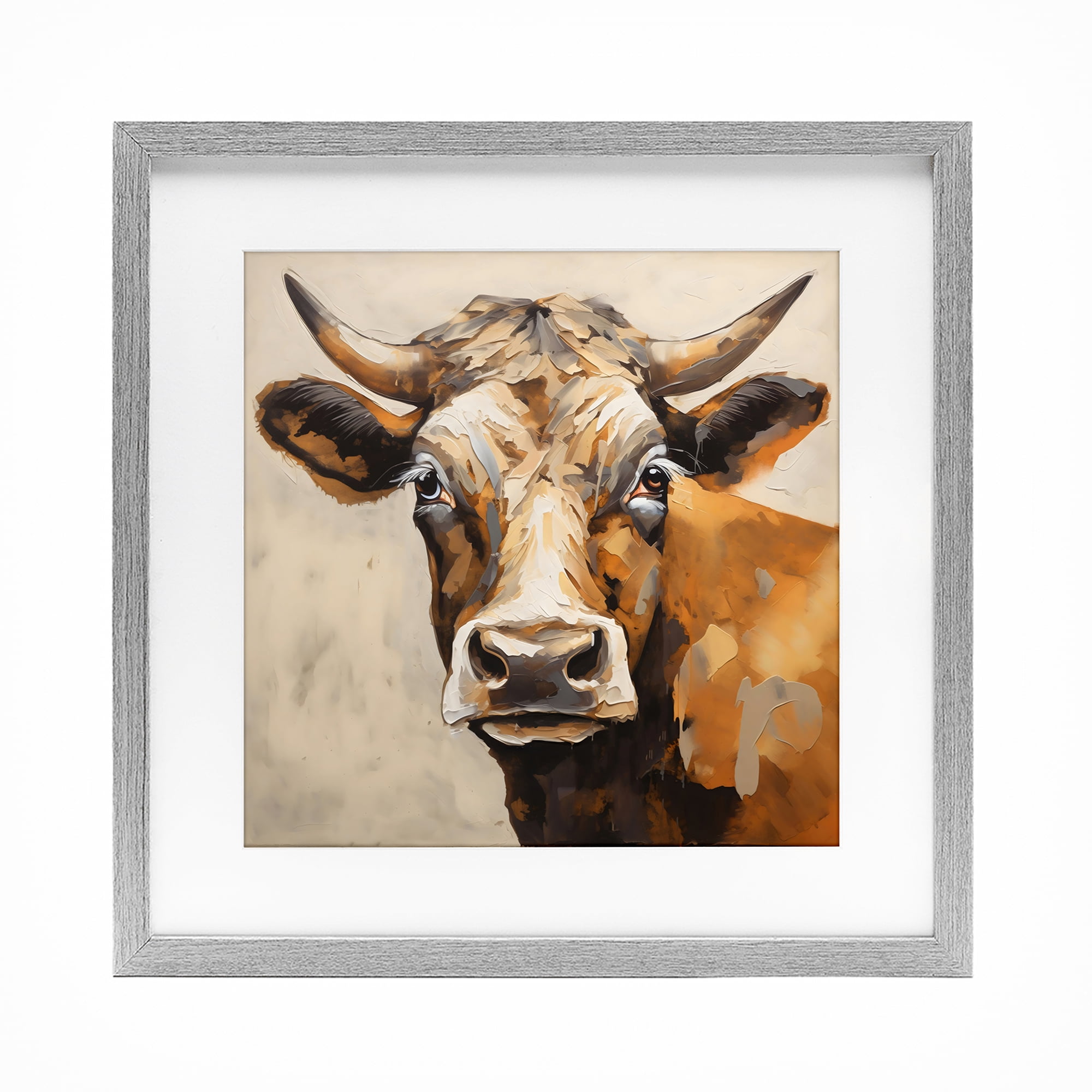 Stupell Industries Beautiful Brown Bovine Gray Framed Print Under Glass, design by Creative Studio