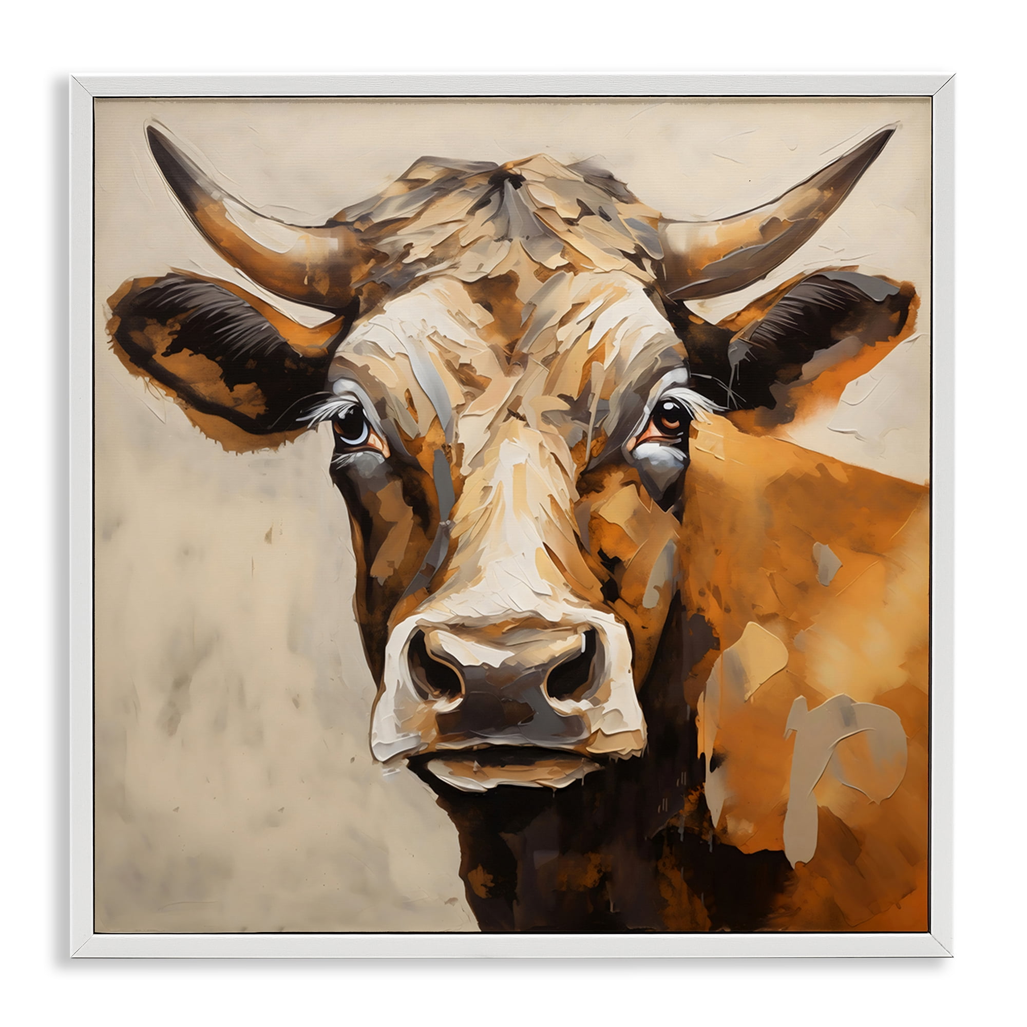Stupell Industries Beautiful Brown Bovine White Framed Giclee Art, design by Creative Studio