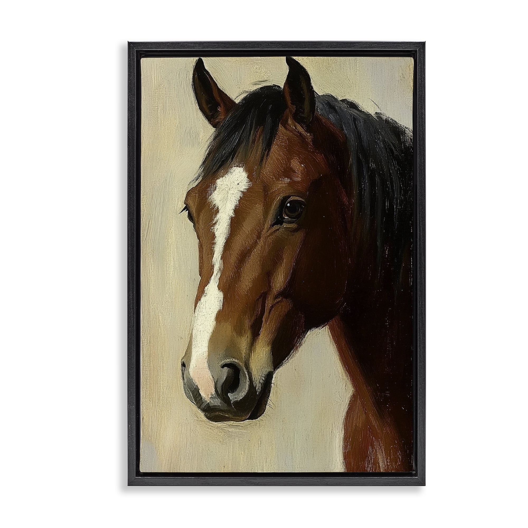 Stupell Industries Beautiful Brown Horse Portrait Black Framed Floater Canvas Wall Art, design by Petal Prints Design
