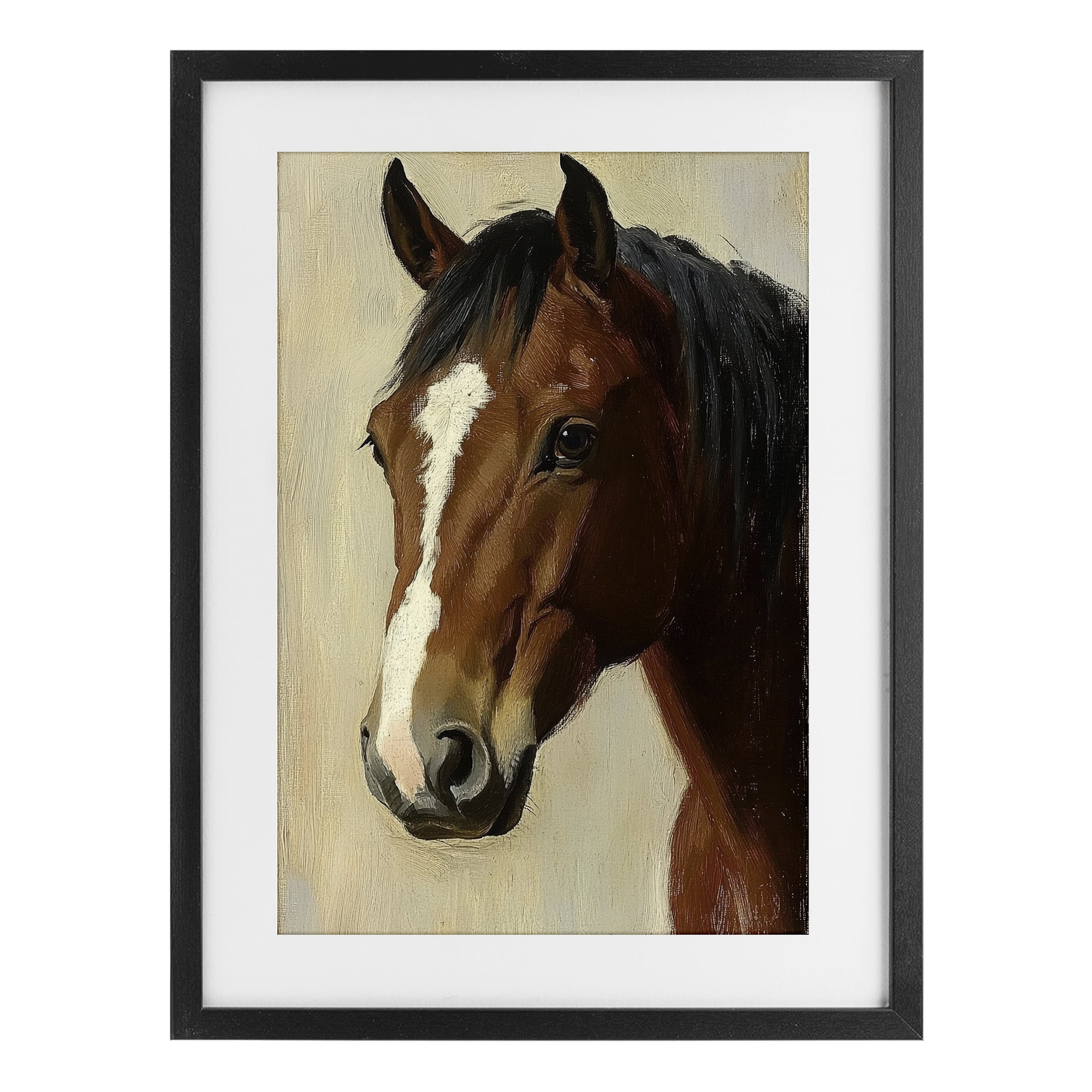 Stupell Industries Beautiful Brown Horse Portrait Black Framed Print Under Glass, design by Petal Prints Design