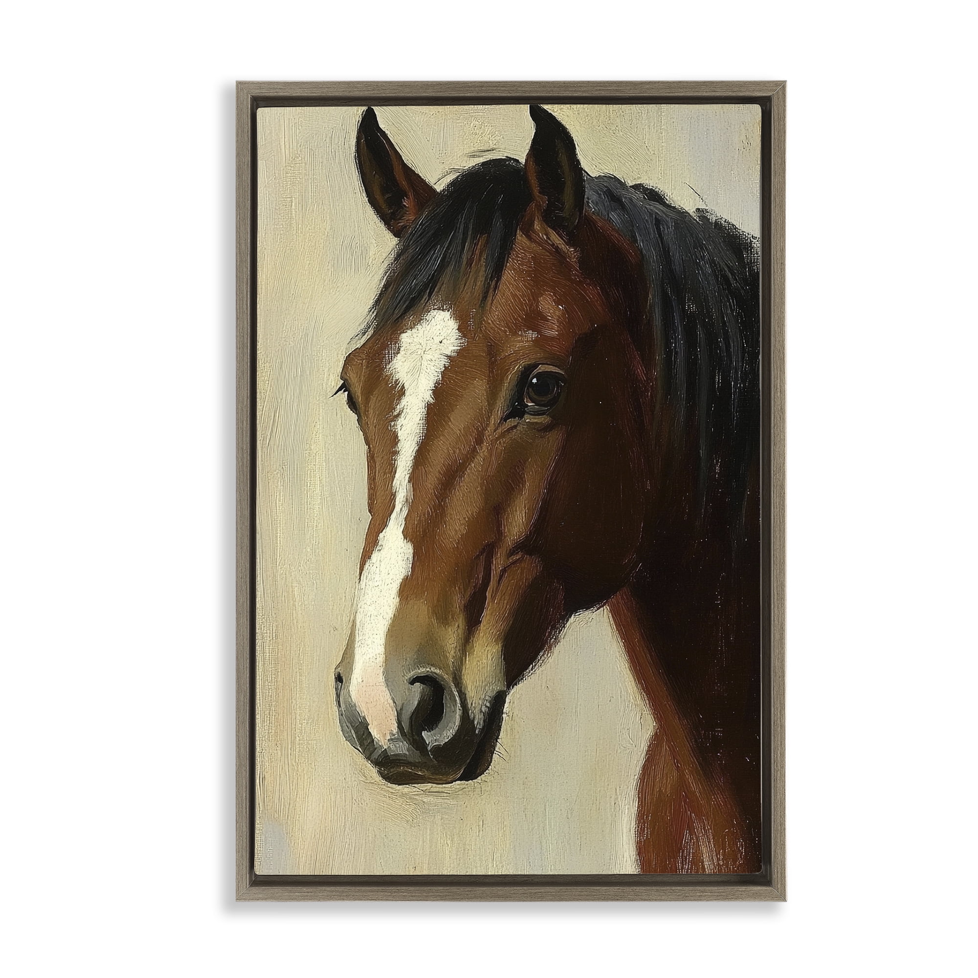 Stupell Industries Beautiful Brown Horse Portrait Brown Framed Floater Canvas Wall Art, design by Petal Prints Design