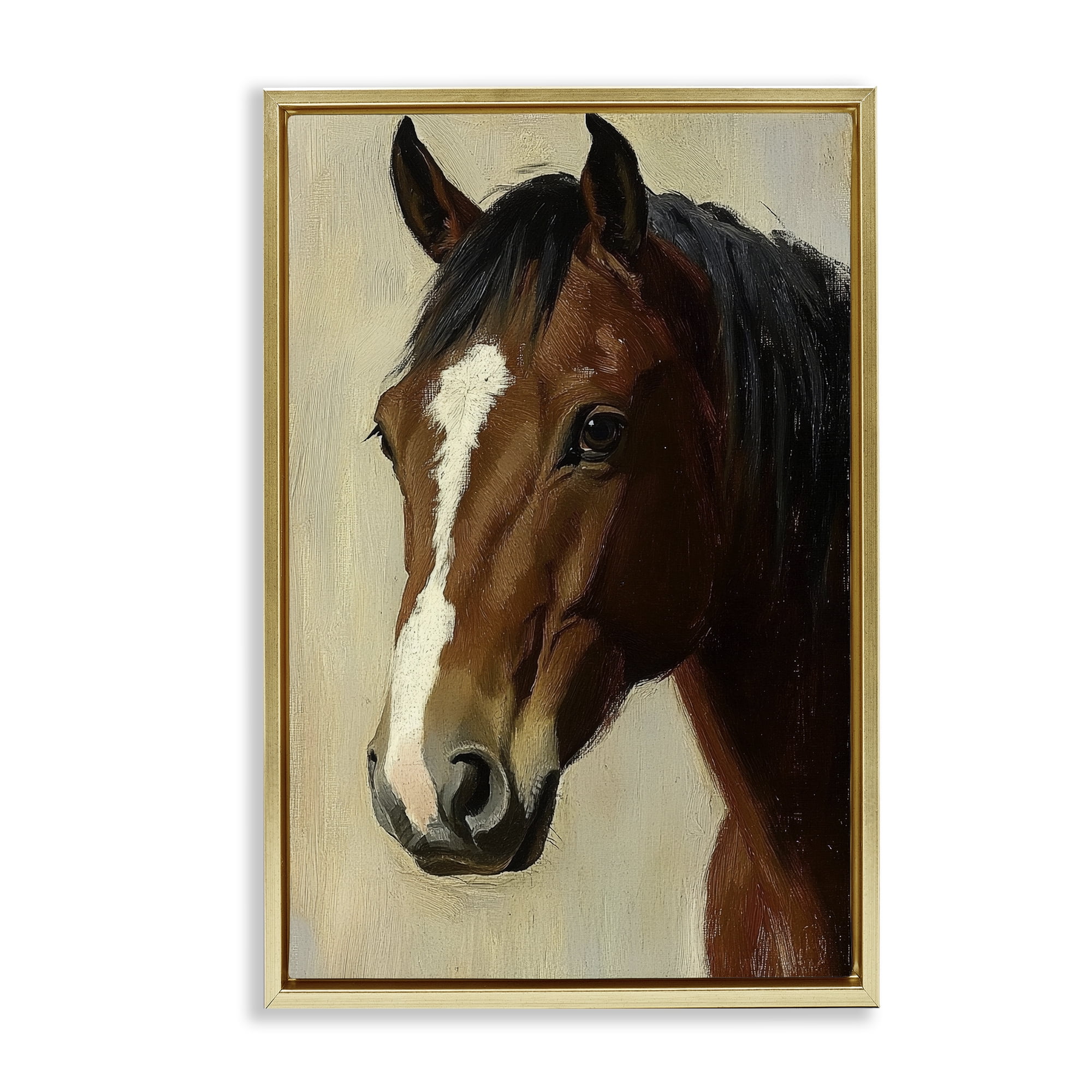 Stupell Industries Beautiful Brown Horse Portrait Gold Framed Floater Canvas Wall Art, design by Petal Prints Design