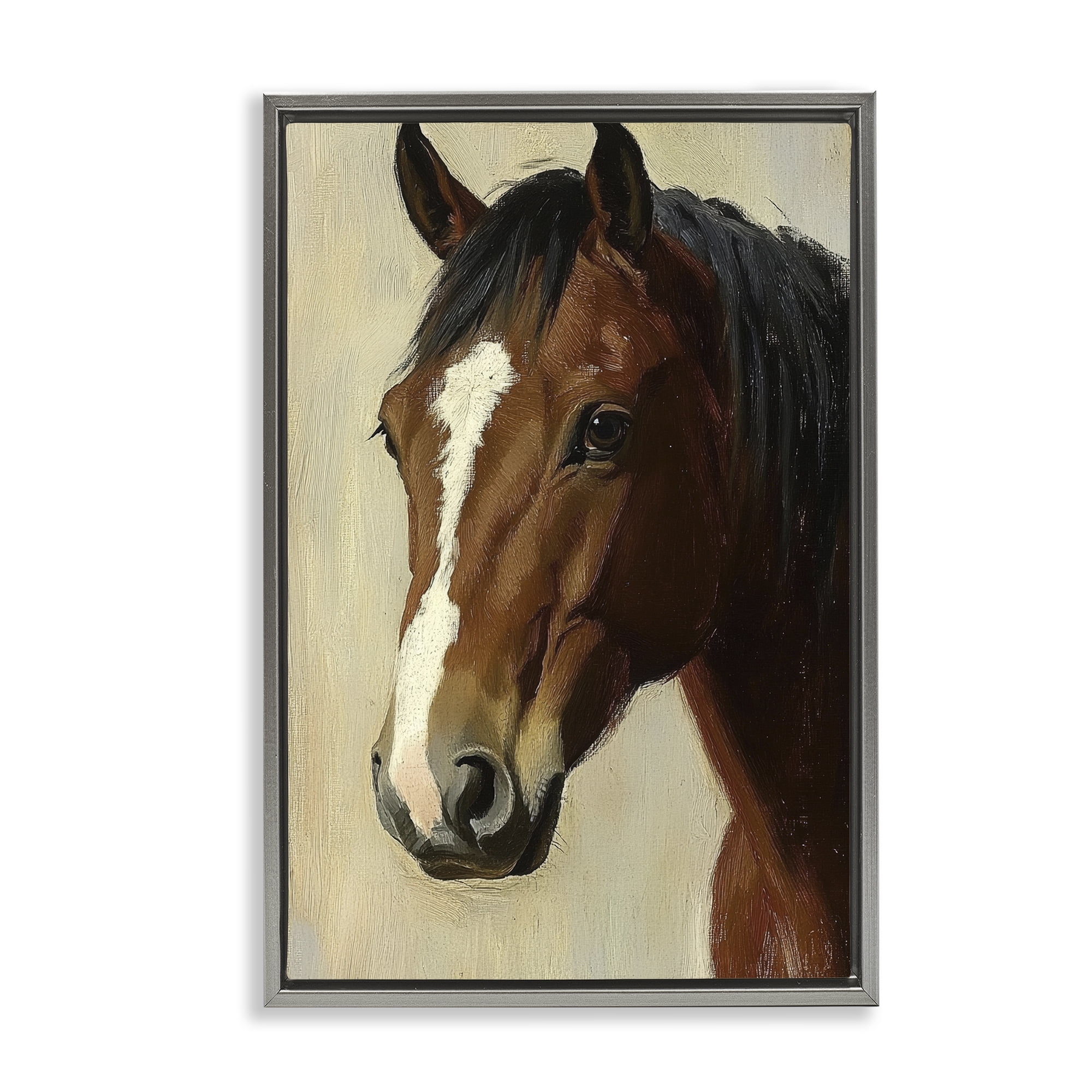 Stupell Industries Beautiful Brown Horse Portrait Gray Framed Floater Canvas Wall Art, design by Petal Prints Design