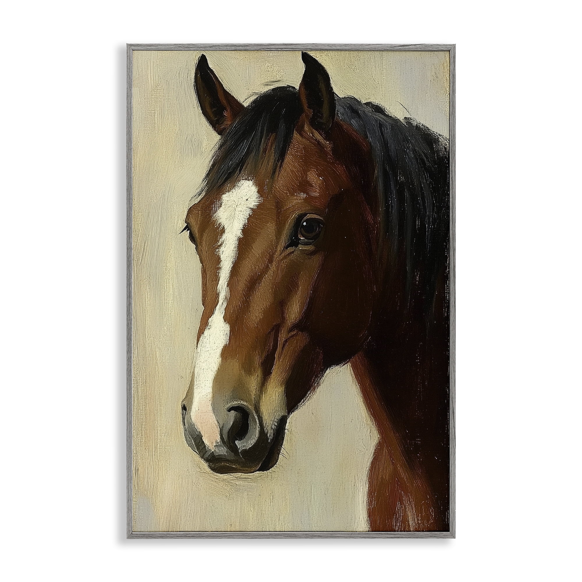 Stupell Industries Beautiful Brown Horse Portrait Gray Framed Giclee Art, design by Petal Prints Design