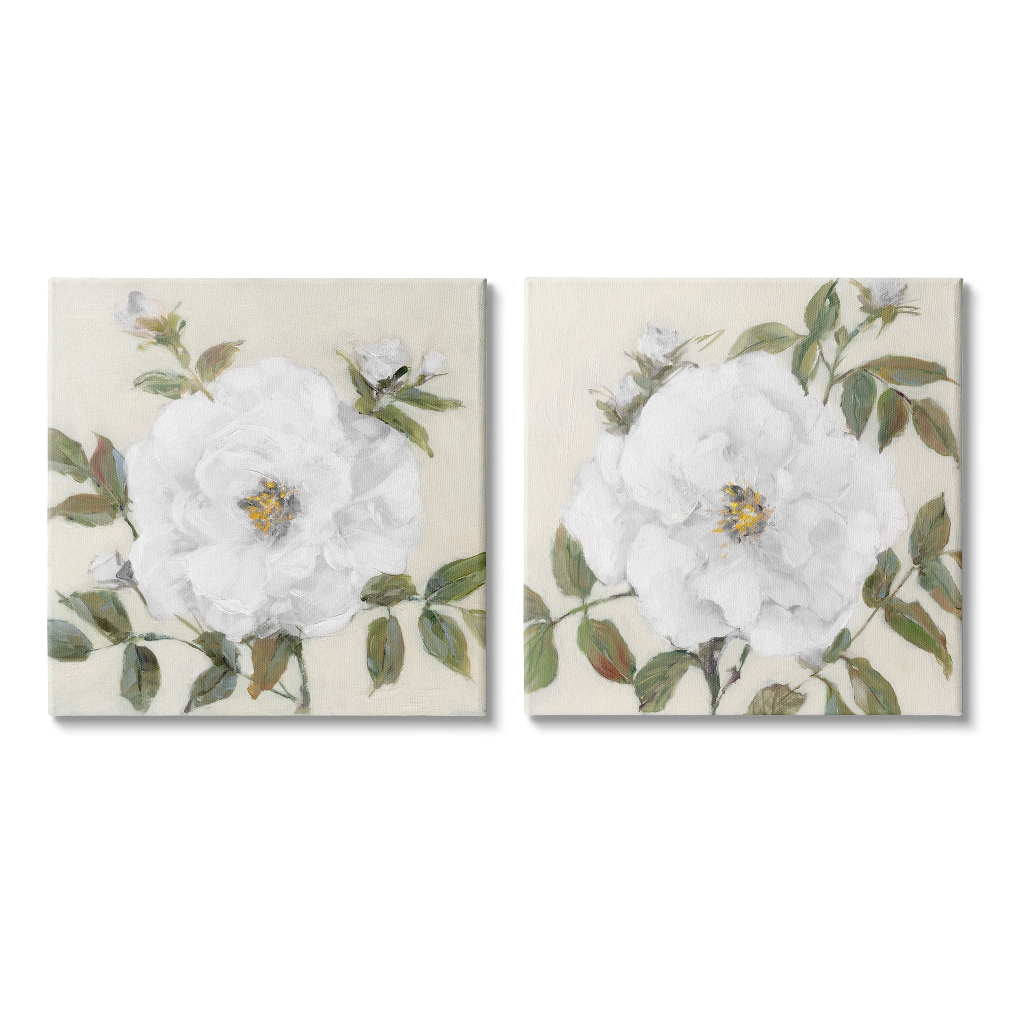 Stupell Industries Beautiful Classic Painted Flower With Green Leaves Paintings Gallery-Wrapped Canvas Print Wall Art Set of 2, 24x24, by Sally Swatland