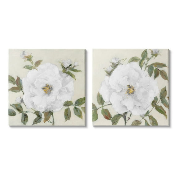 Stupell Industries Beautiful Classic Painted Flower With Green Leaves Paintings Gallery-Wrapped Canvas Print Wall Art Set of 2, 24x24, by Sally Swatland