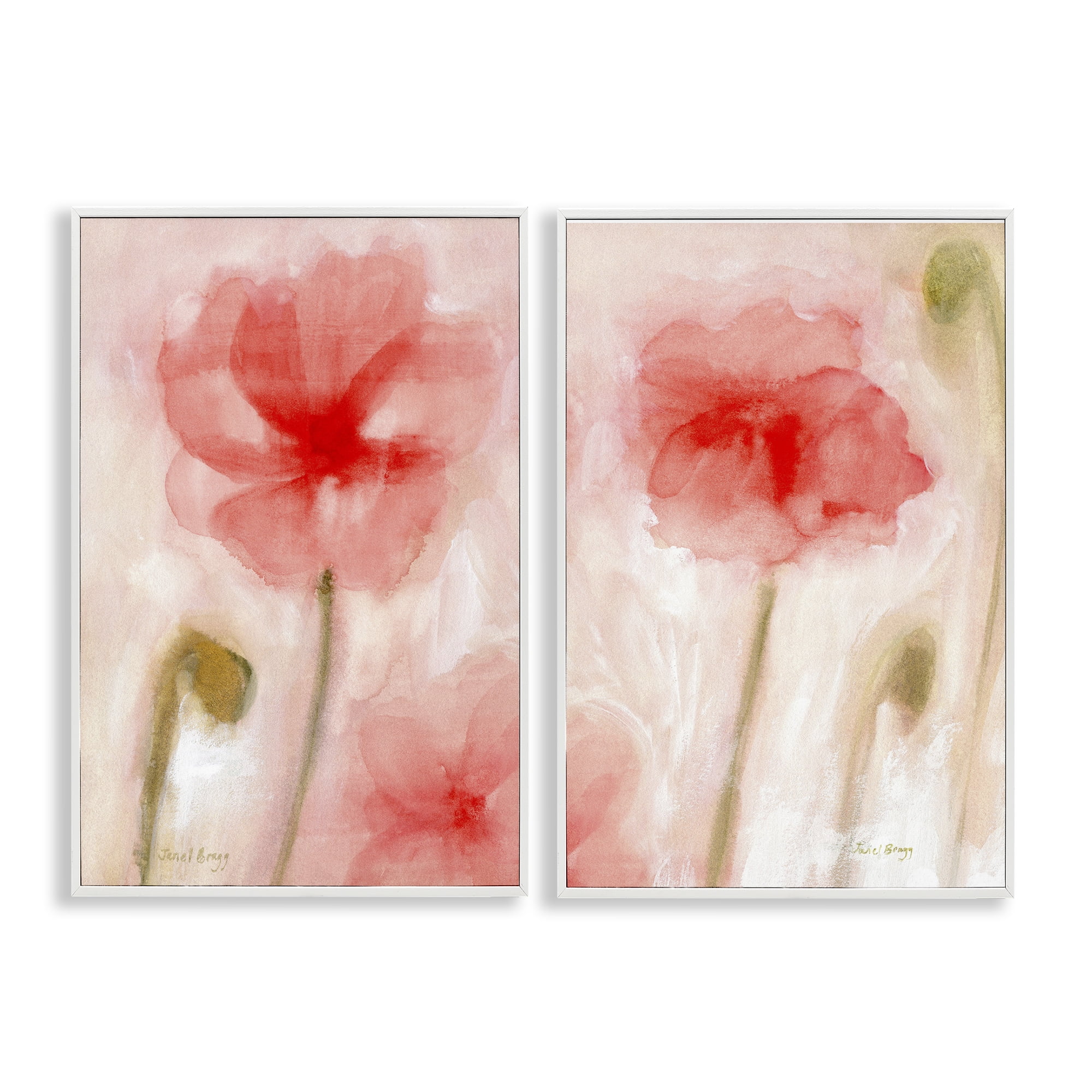 Stupell Industries Beautiful Coral Poppy Blossom Plants & Flowers Painting White Framed Art Print Wall Art, 20 x 30, Set of 2