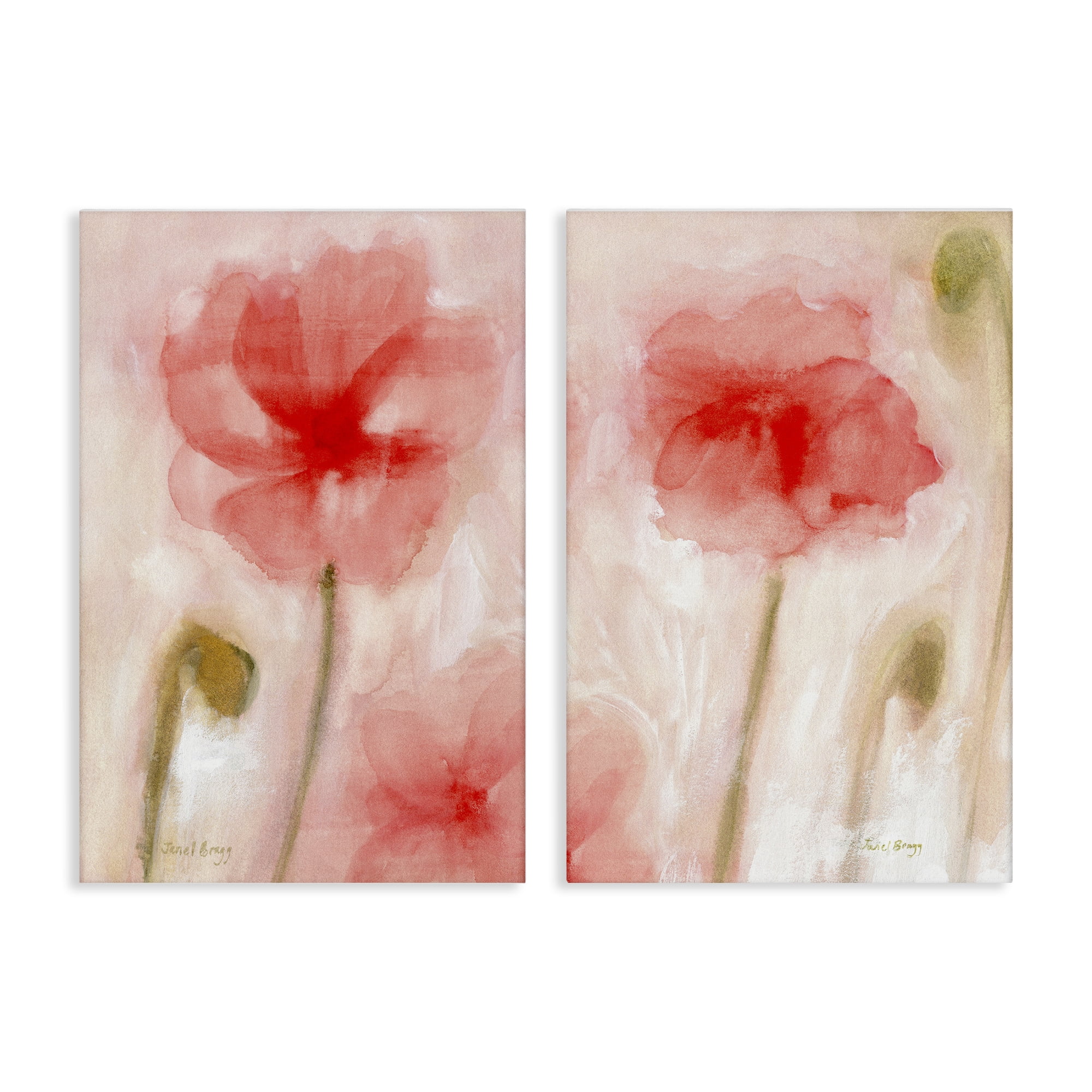 Stupell Industries Beautiful Coral Poppy Blossom Plants & Flowers Painting Wrapped Canvas Art Print Wall Art, 20 x 30, Set of 2