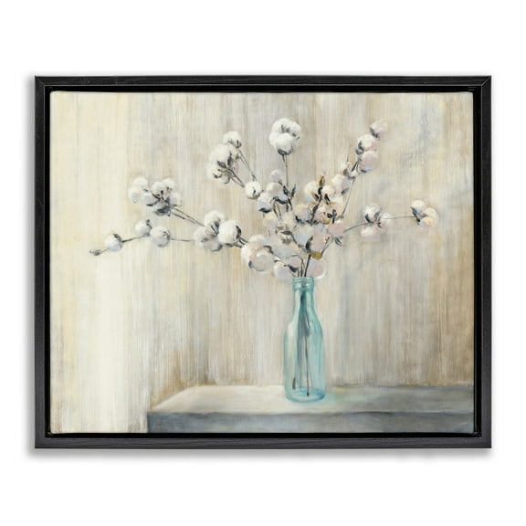 Stupell Industries Beautiful Cotton Flower Grey Brown Painting Jet Black Framed Floating Canvas Wall Art, 16x20, by Julia Purinton