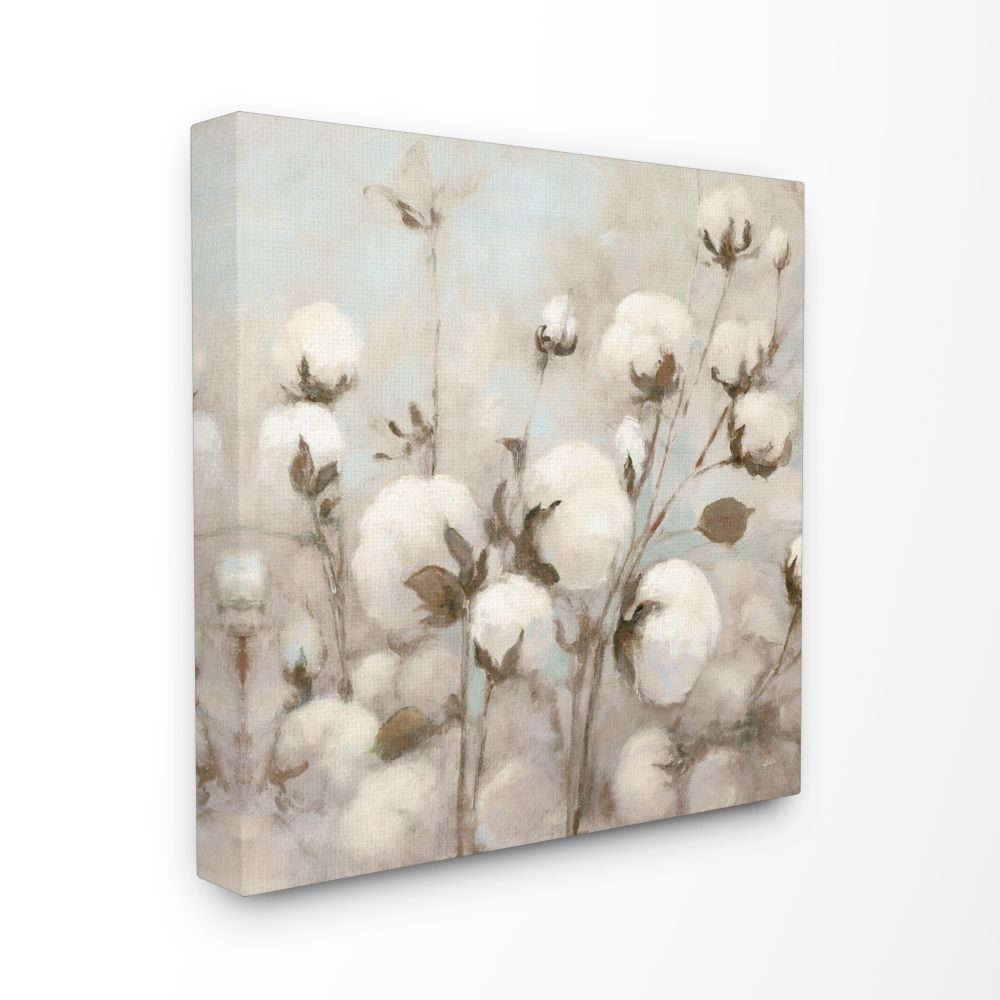 Neutral Brown Cotton Flower Canvas Wall Art, 24x24