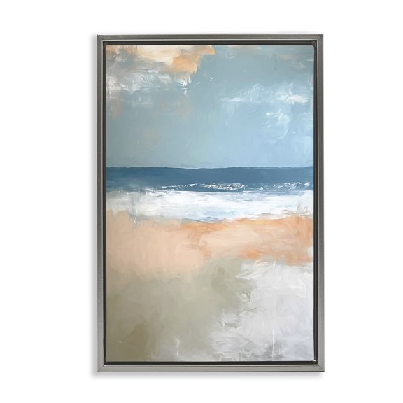 Stupell Industries Beautiful Day At Beach Abstract Gray Framed Floater Canvas Wall Art design by Ramona Murdock, 25 x 17