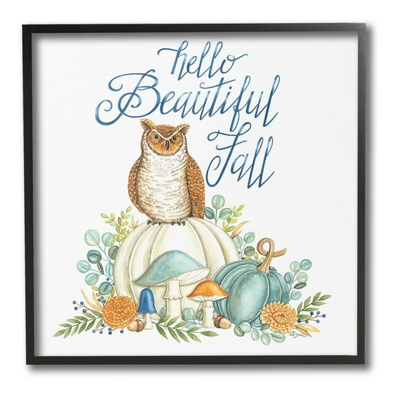 Stupell Industries Beautiful Fall with Owl Holiday Painting Black Framed Art Print Wall Art, 12 x 12