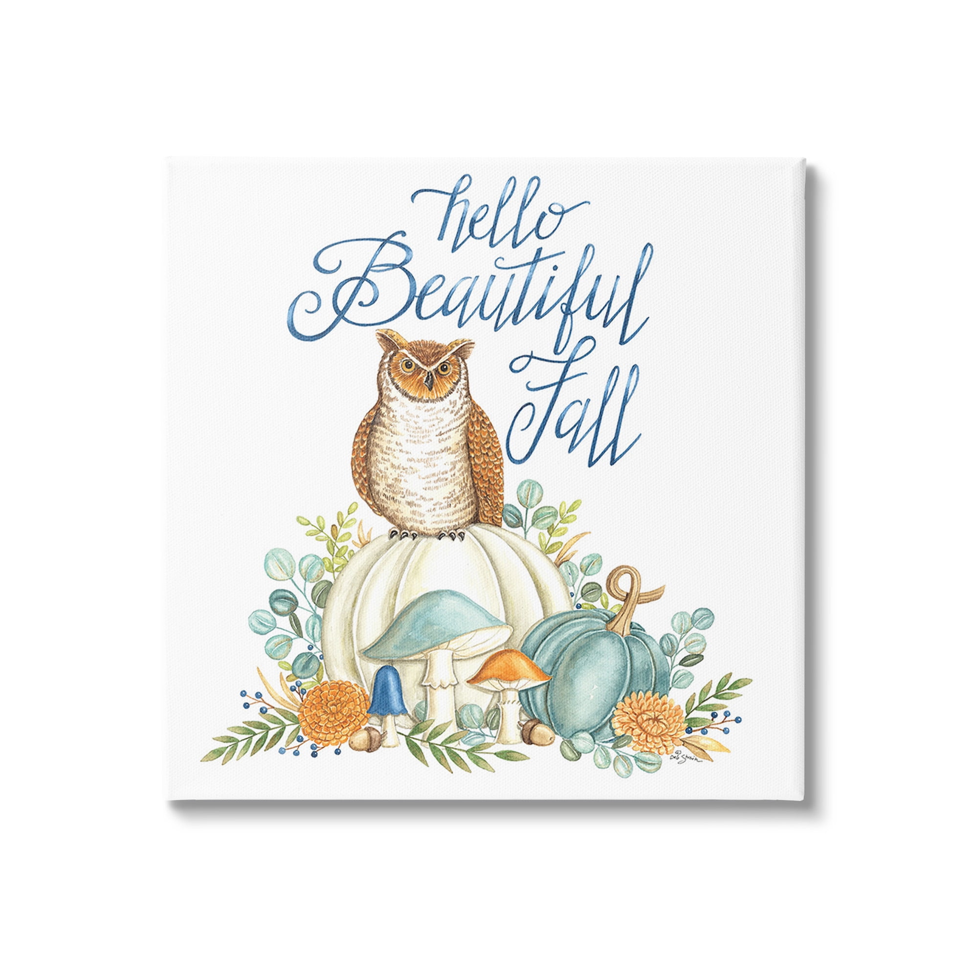 Beautiful Fall Owl Canvas Art with Blue and Green Accents