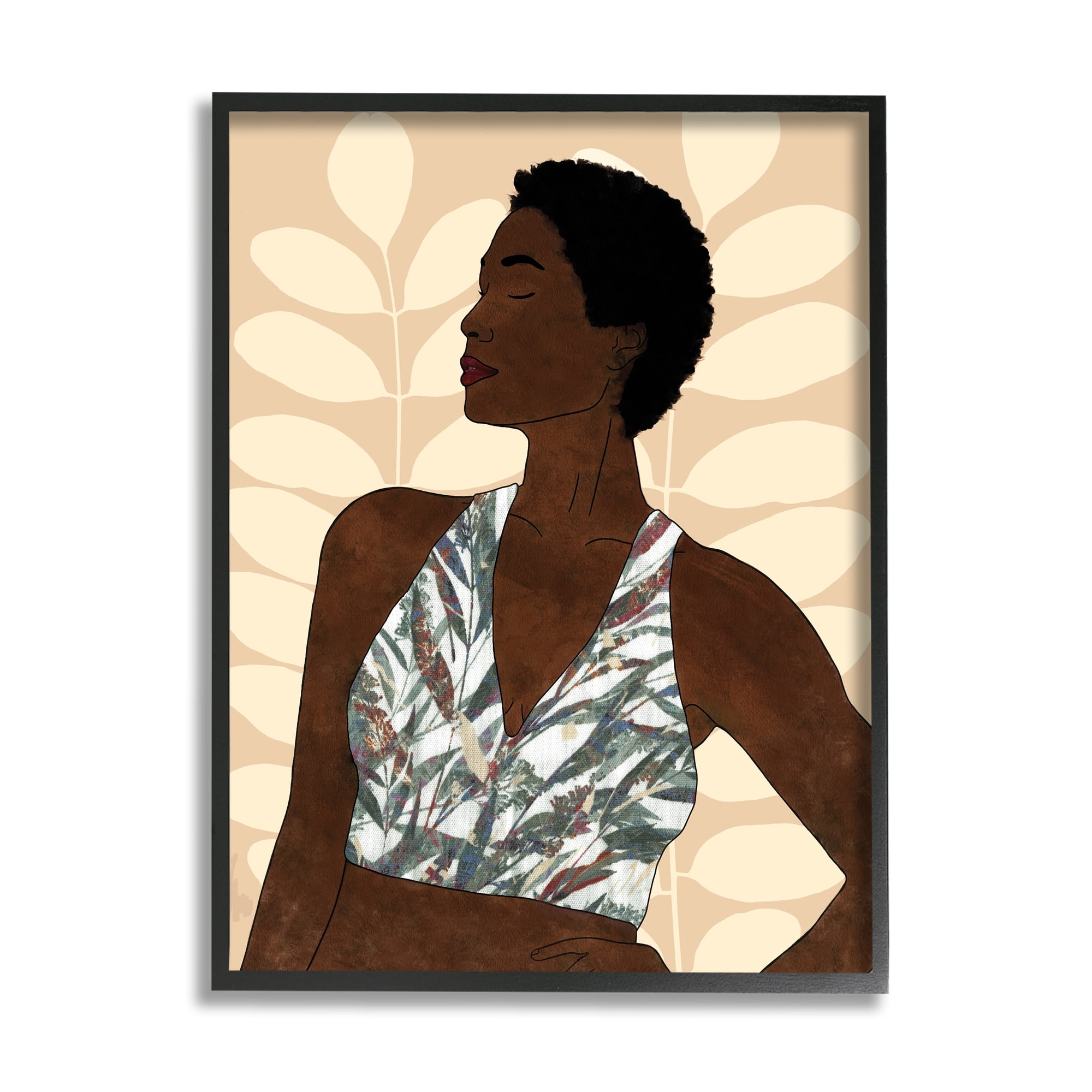 Stupell Industries Beautiful Female Portrait Intricate Forest Pattern Novelty Painting Black Framed Art Print Wall Art, 24 x 30