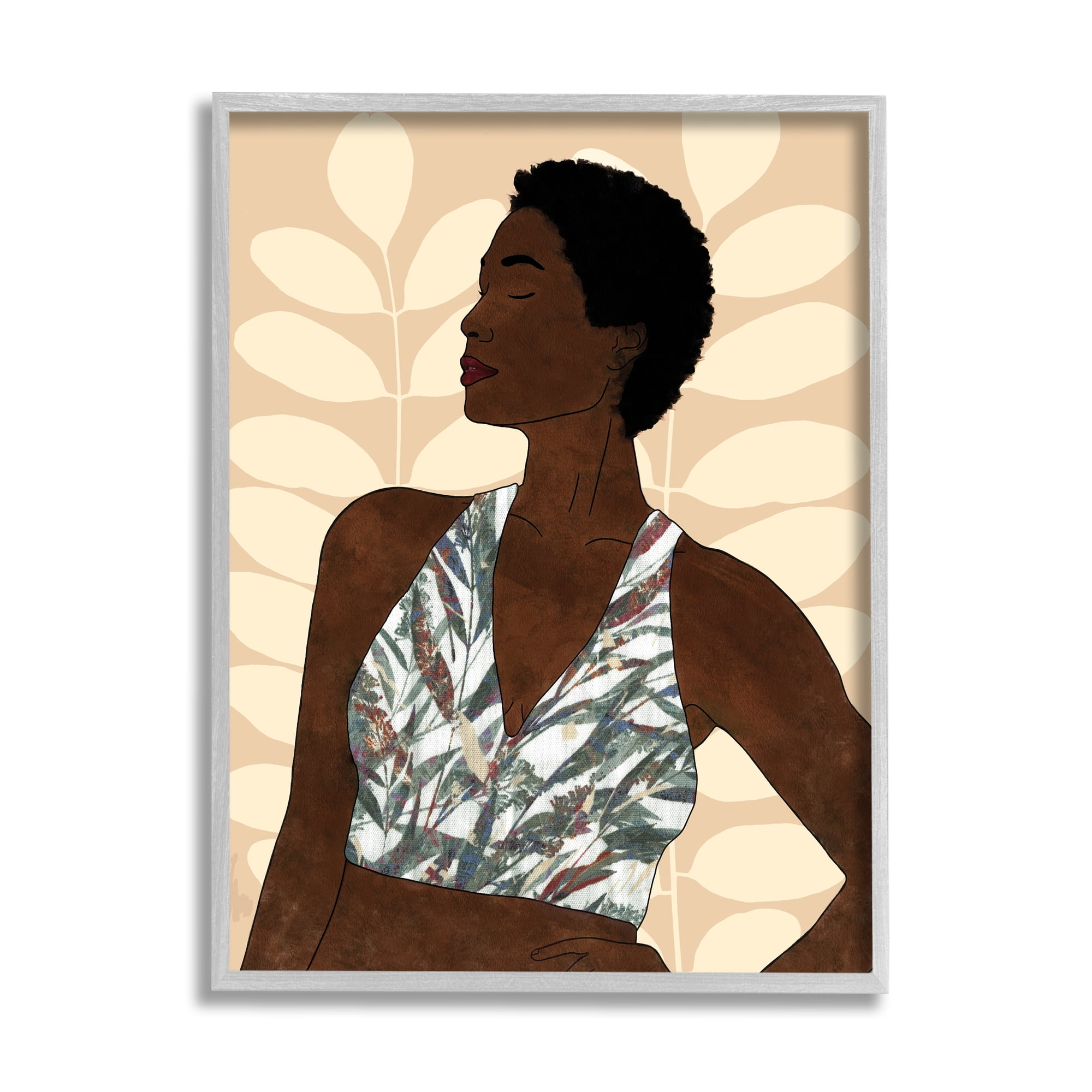 Stupell Industries Beautiful Female Portrait Intricate Forest Pattern Novelty Painting Gray Framed Art Print Wall Art, 16 x 20