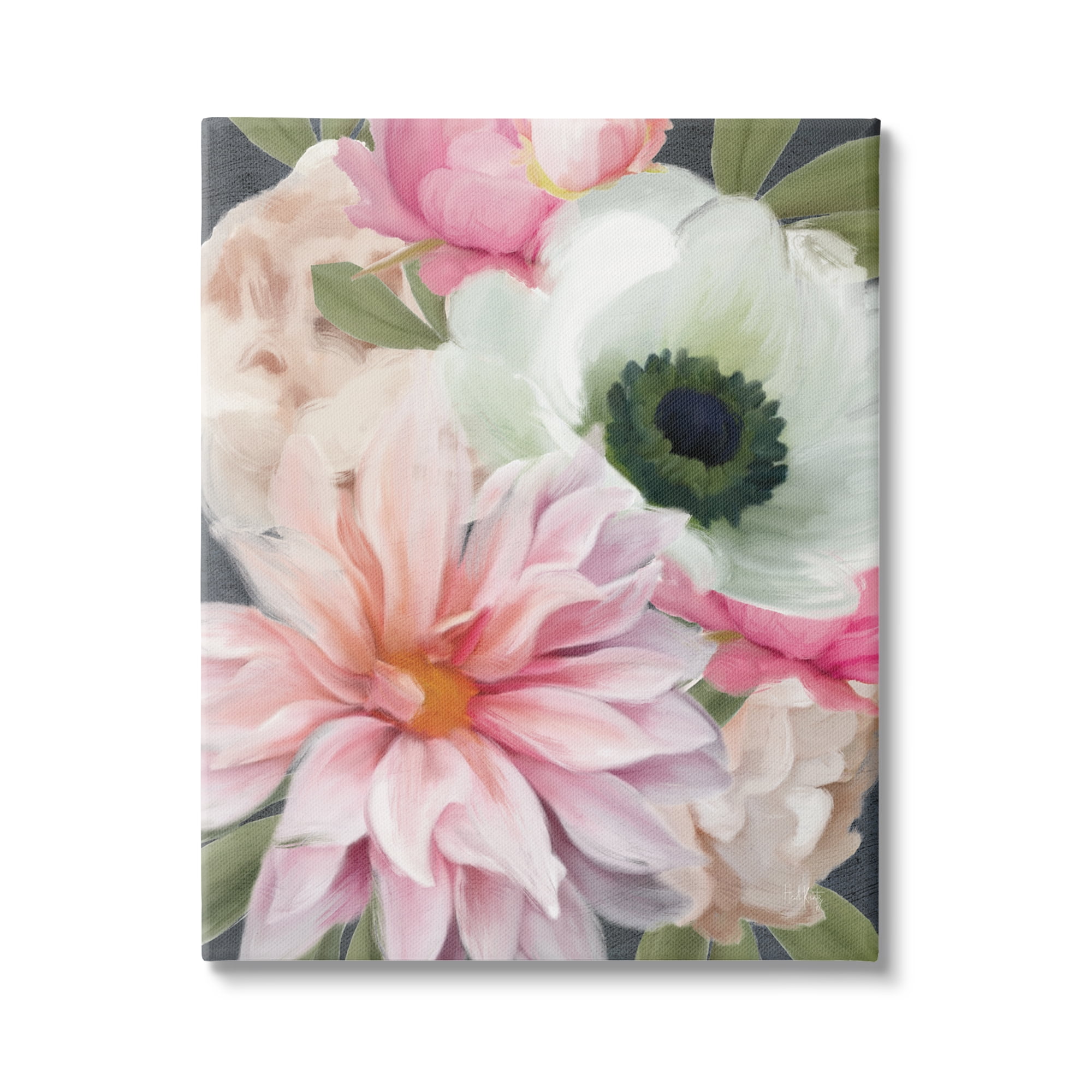 Stupell Industries Beautiful Floral Closeup Peony Dahlia Pink Blossoms Painting Traditional Painting Gallery-Wrapped Canvas Print Wall Art, 36 x 48, Design by Heidi Kuntz