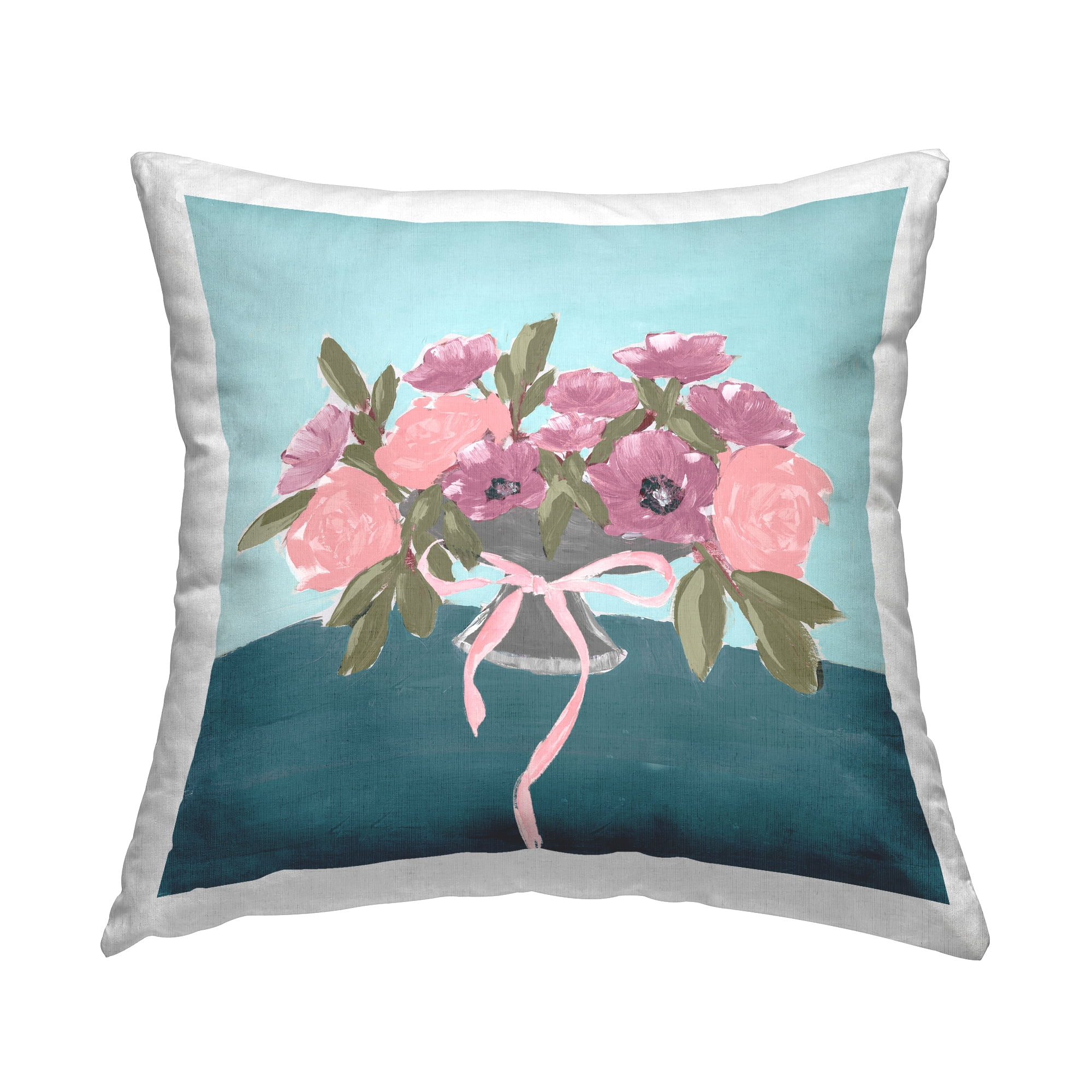 Stupell Industries Beautiful Flowers on Blue Decorative Printed Throw Pillow Design by Lucille Price.