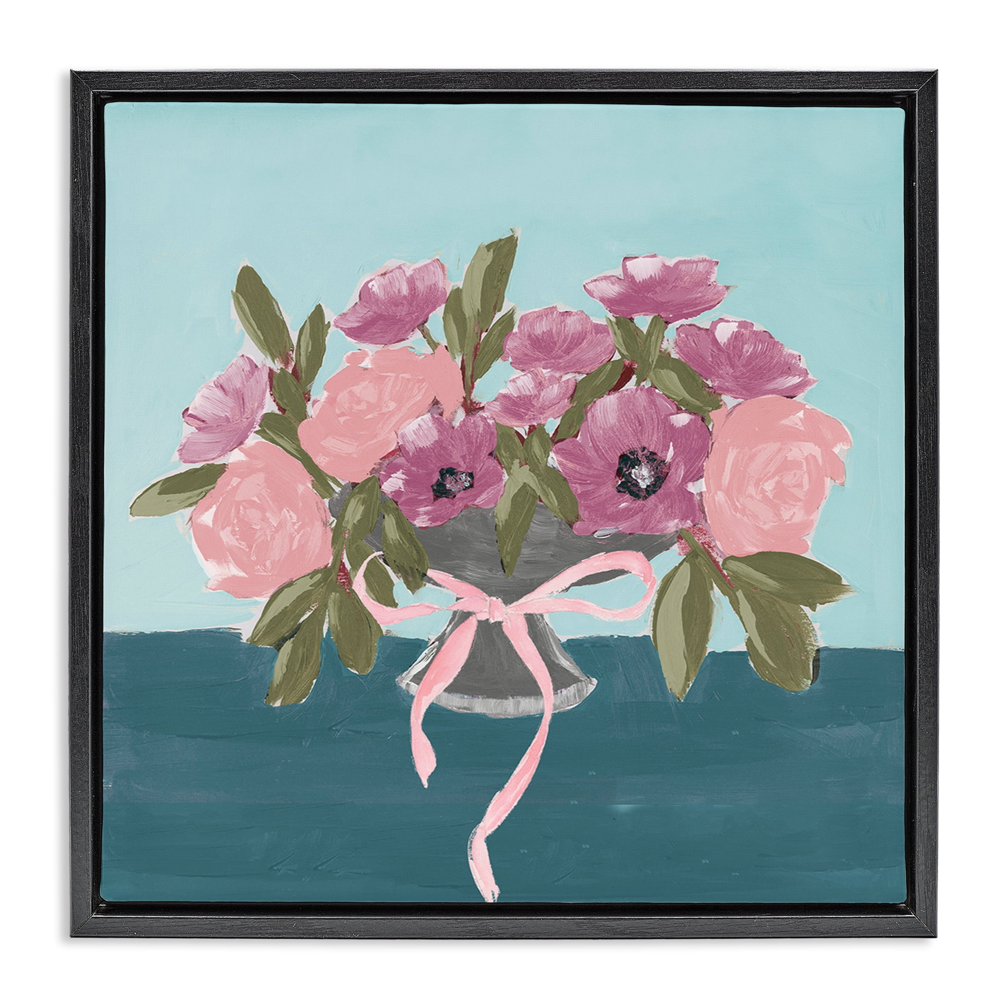 Stupell Industries Beautiful Flowers on Blue Plants & Flowers Painting Black Floater Framed Canvas Art Print Wall Art, 18 x 18