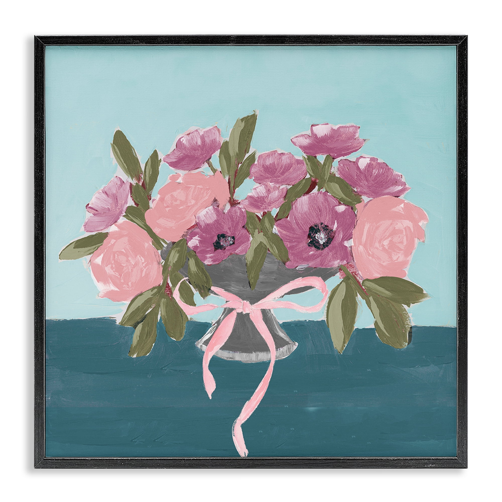 Stupell Industries Beautiful Flowers on Blue Plants & Flowers Painting Black Framed Art Print Wall Art, 12 x 12