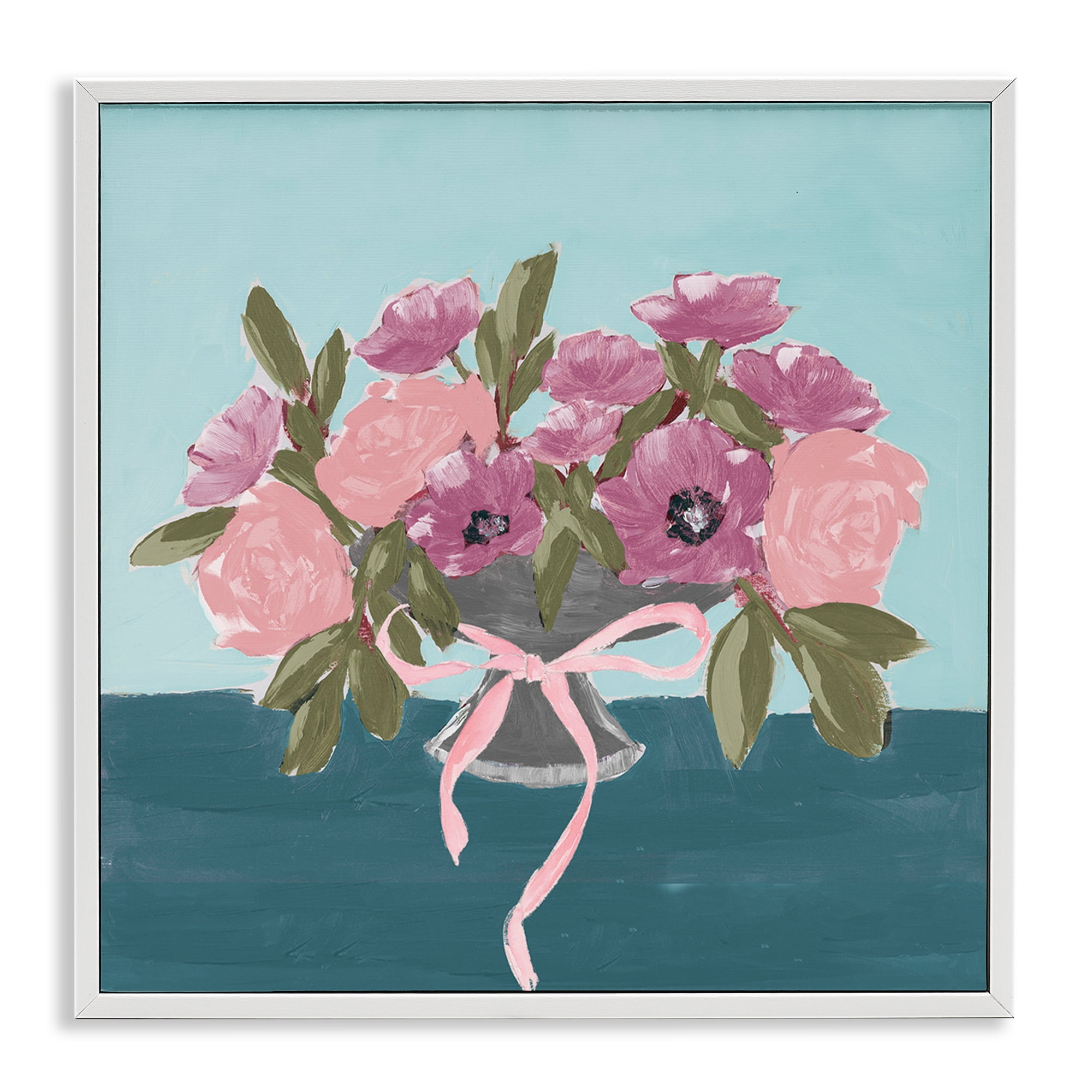Stupell Industries Beautiful Flowers on Blue Plants & Flowers Painting White Framed Art Print Wall Art, 12 x 12