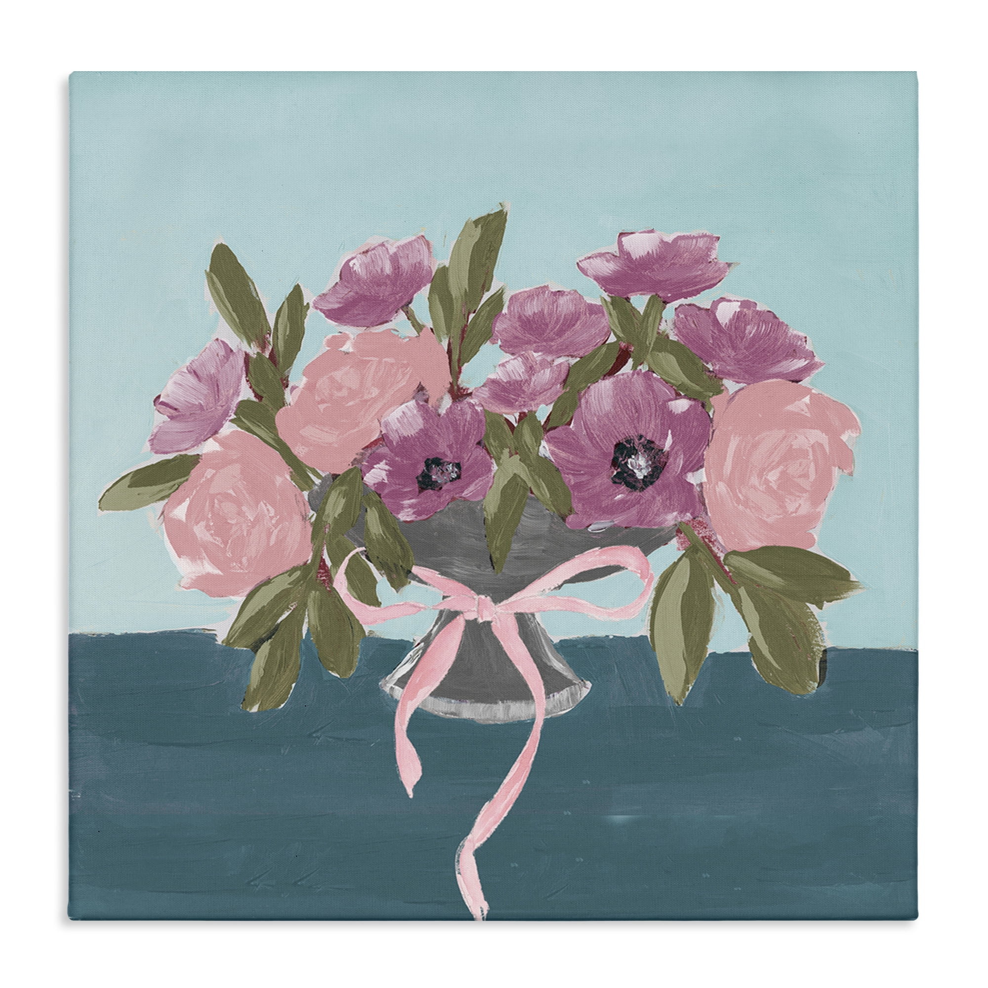Stupell Industries Beautiful Flowers on Blue Plants & Flowers Painting Wrapped Canvas Art Print Wall Art, 30 x 30