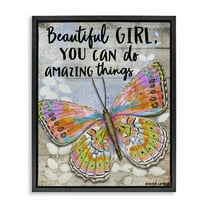 Stupell Industries Beautiful Girl & Butterfly Animals Painting Black Floater Framed Canvas Art Print Wall Art, 17 x 21