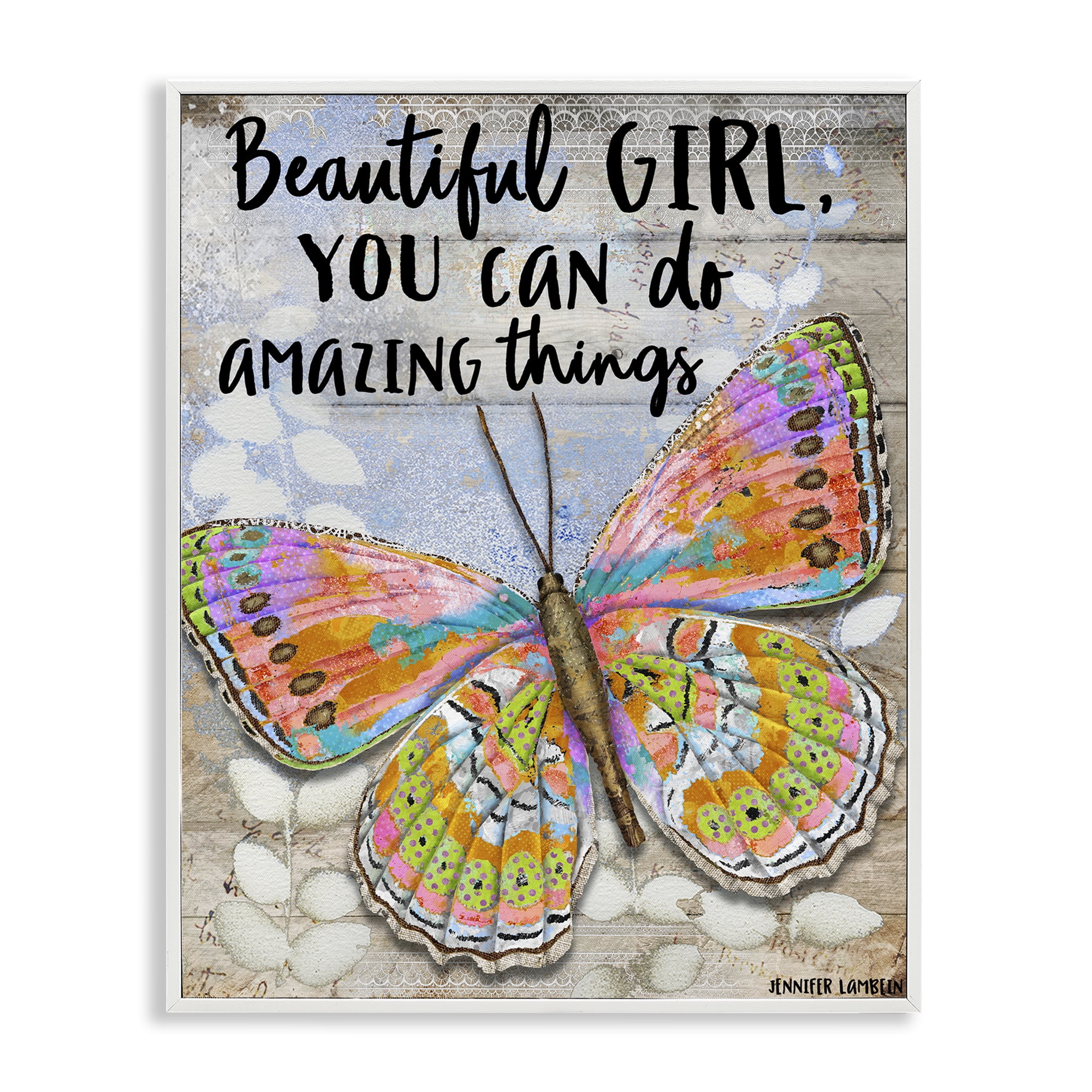 Stupell Industries Beautiful Girl & Butterfly Animals Painting White Framed Art Print Wall Art, 11 x 14