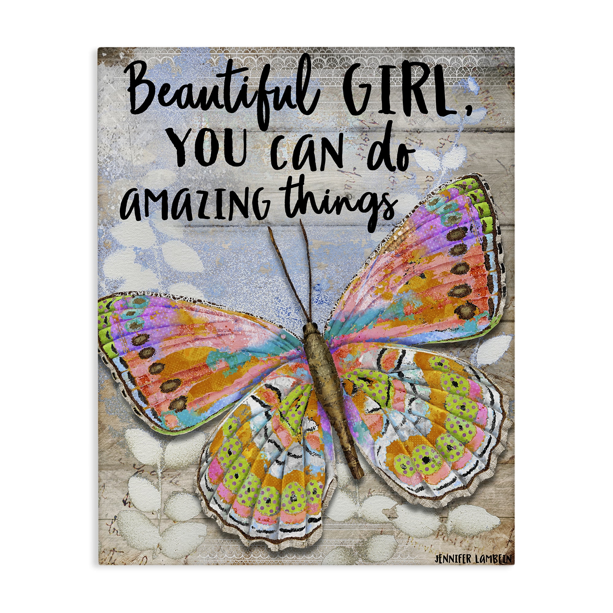 Stupell Industries Beautiful Girl & Butterfly Animals Painting Wrapped Canvas Art Print Wall Art, 30 x 40