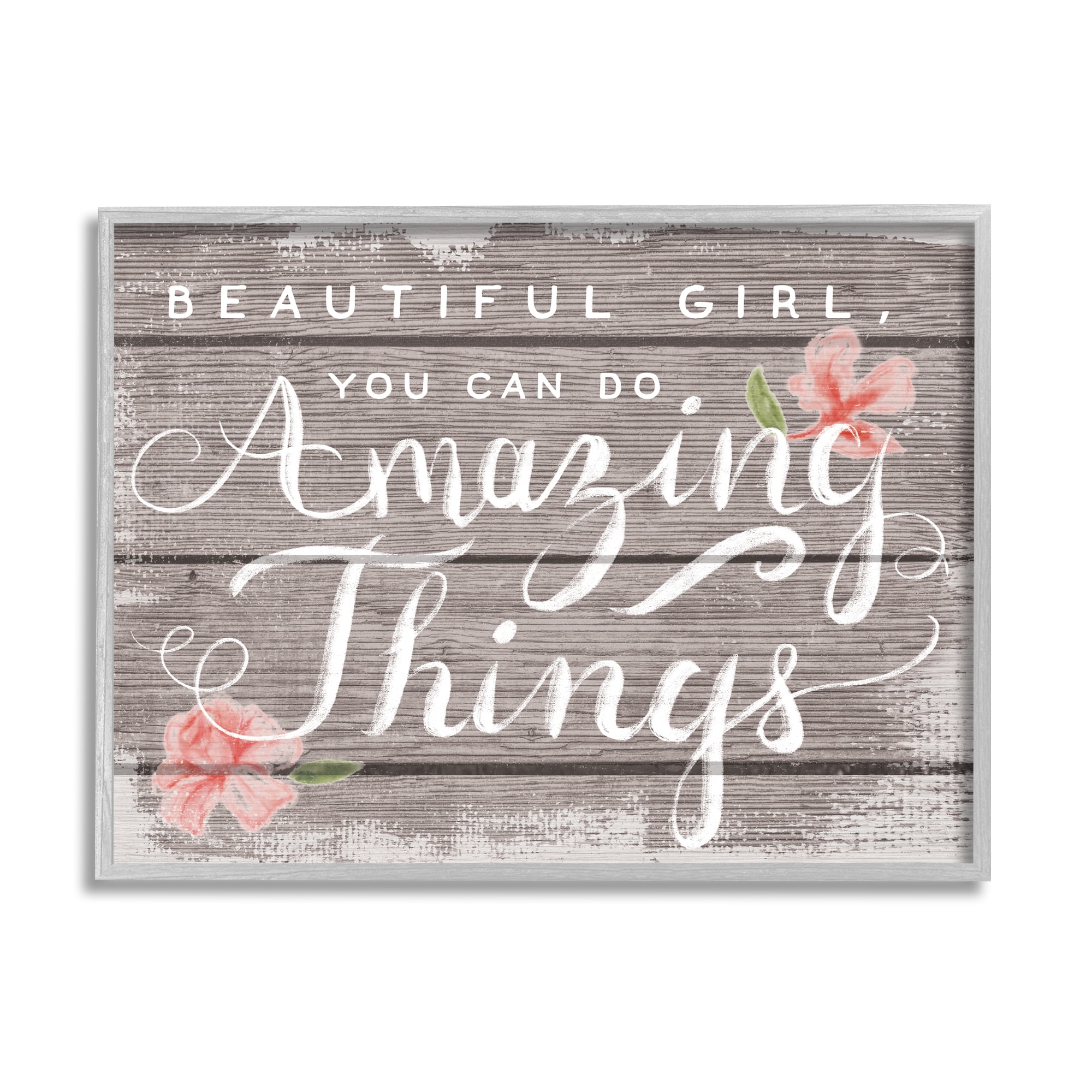 Stupell Industries Beautiful Girl Inspirational Kids Flower Word Design, 24 x 30,Design by Daphne Polselli