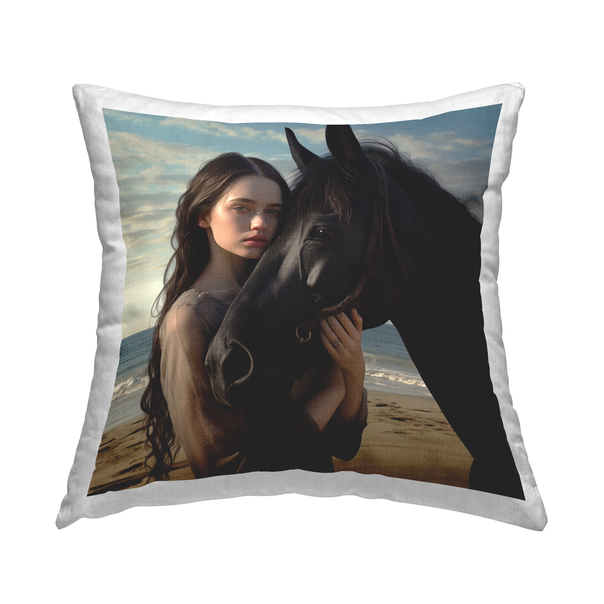 Stupell Industries Beautiful Girl & Stallion Decorative Printed Throw Pillow Design by RB.