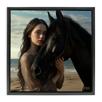Stupell Industries Beautiful Girl & Stallion People Painting Black Floater Framed Canvas Art Print Wall Art, 18 x 18