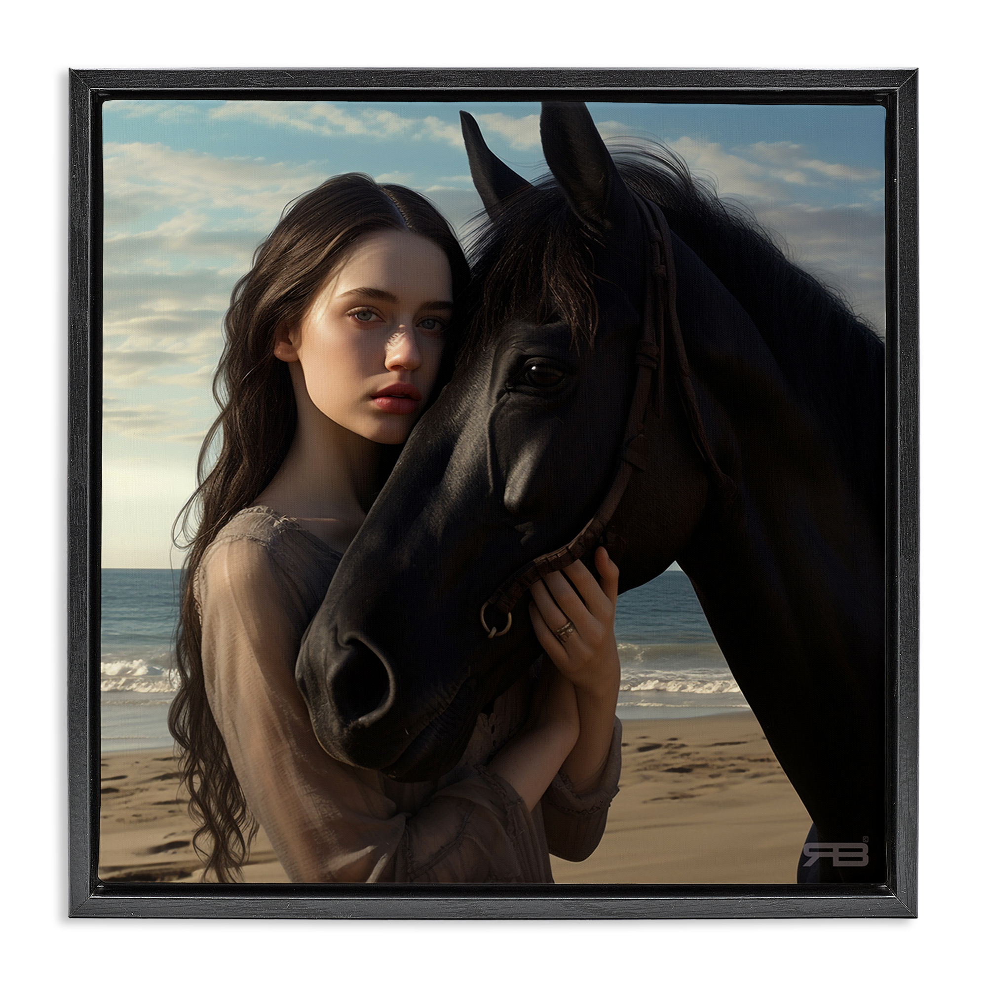 Stupell Industries Beautiful Girl & Stallion People Painting Black Floater Framed Canvas Art Print Wall Art, 25 x 25