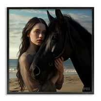 Stupell Industries Beautiful Girl & Stallion People Painting Black Framed Art Print Wall Art, 12 x 12