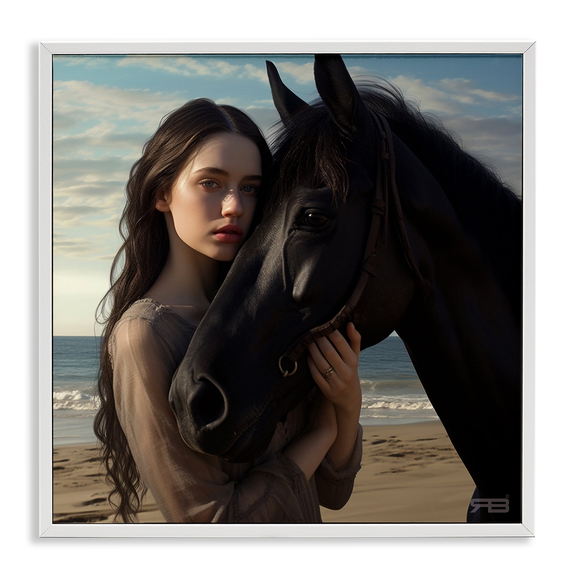 Stupell Industries Beautiful Girl & Stallion People Painting White Framed Art Print Wall Art, 17 x 17