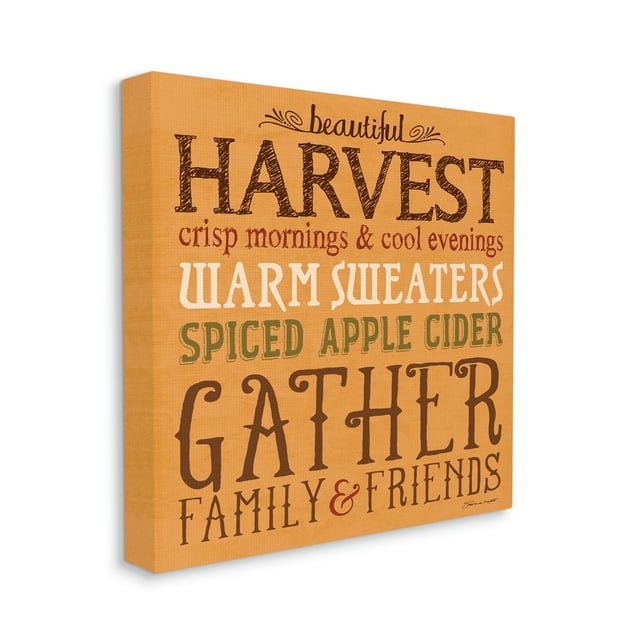 Stupell Industries Beautiful Harvest Fall Autumn Seasonal Word Design Canvas Wall Art by Stephanie Workman Marrott