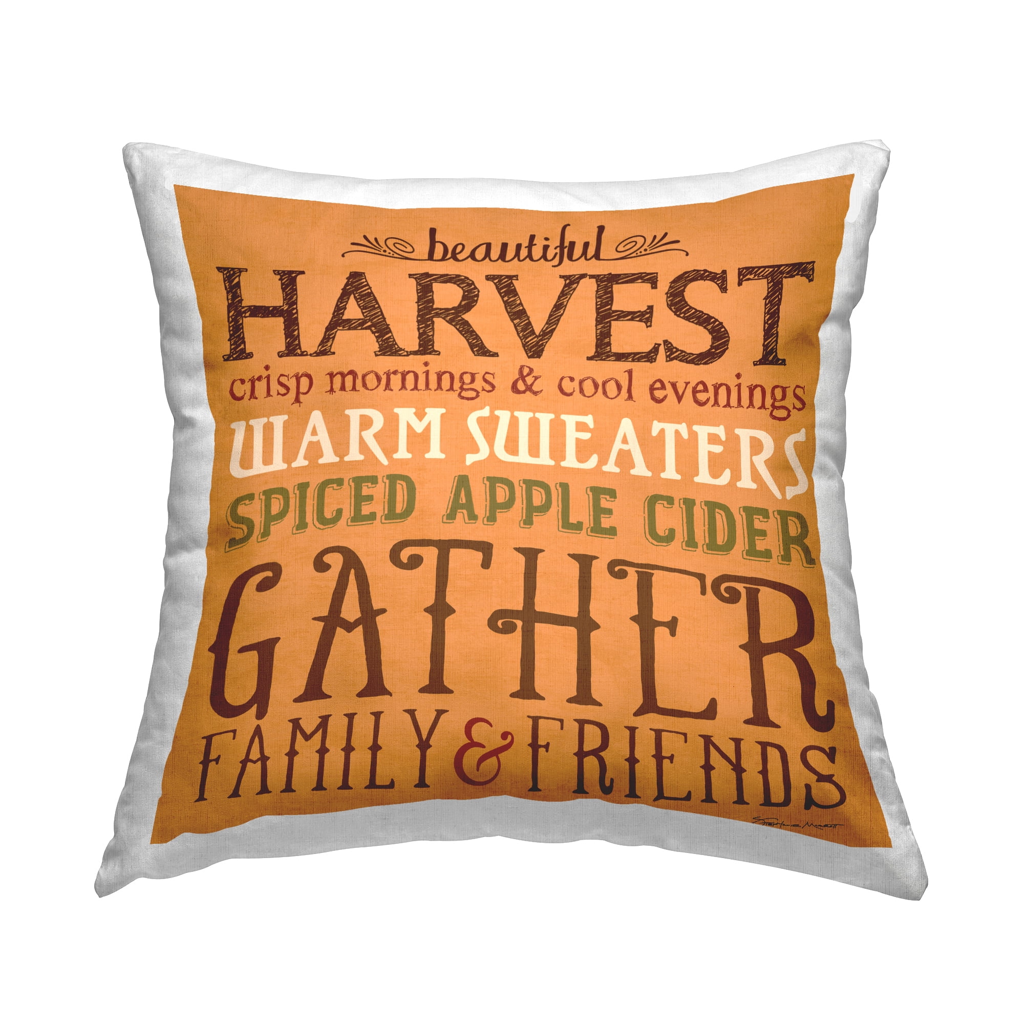 Stupell Industries Beautiful Harvest Fall Autumnal Typography Words Design by Stephanie Workman Marrott Throw Pillow