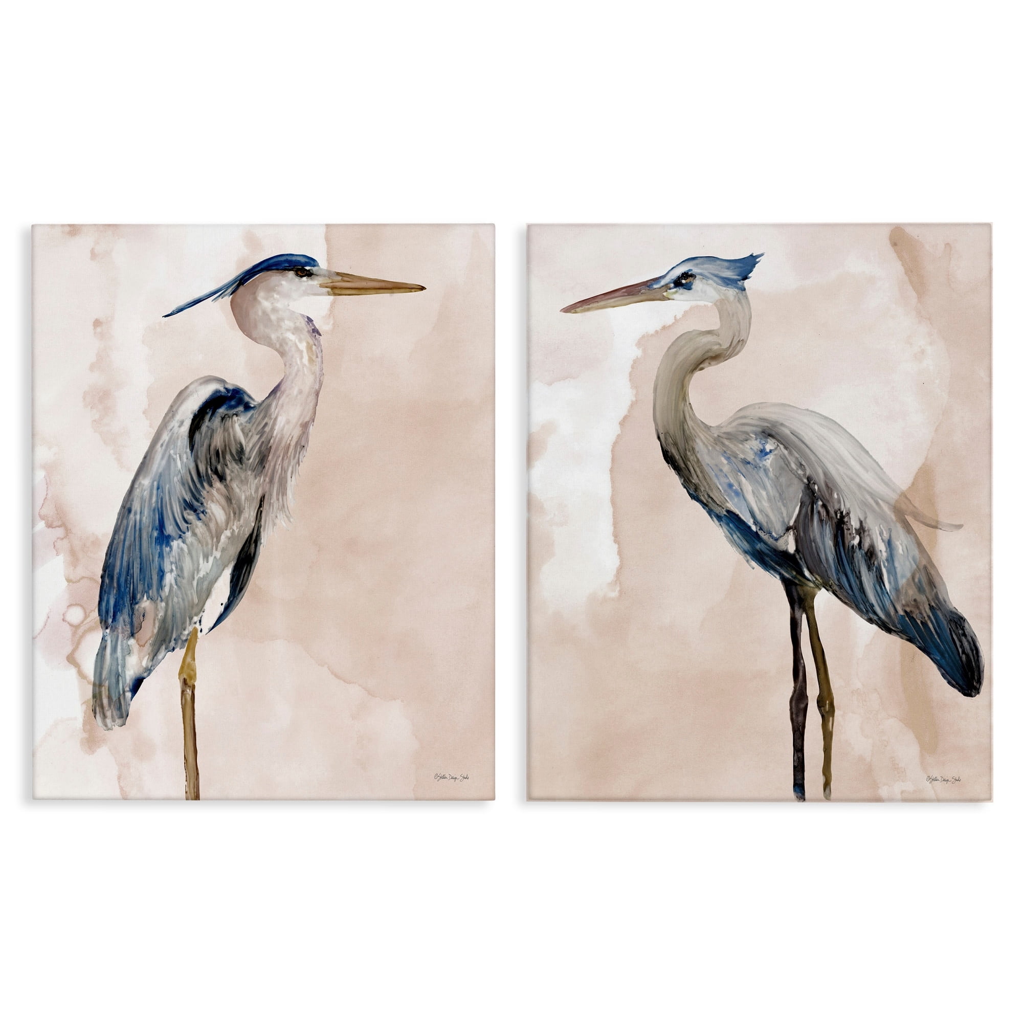 Stupell Industries Beautiful Heron Birds Standing Watercolor Painting Coastal Painting Gallery-Wrapped Canvas Print Wall Art Set of 2, 24 x 30, Design by Stellar Design Studio