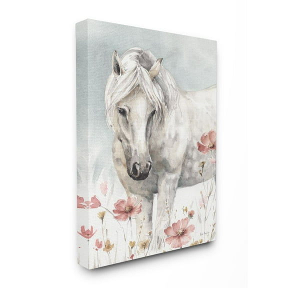 Stupell Industries Beautiful Horse Pink Flower Animal Watercolor Painting Canvas Wall Art by Lisa Audit