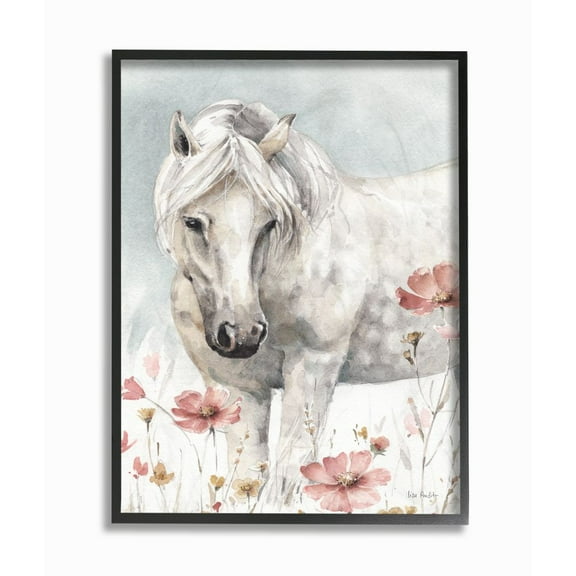 Stupell Industries Beautiful Horse Pink Flower Animal Watercolor Painting Framed Giclee Texturized Art by Lisa Audit