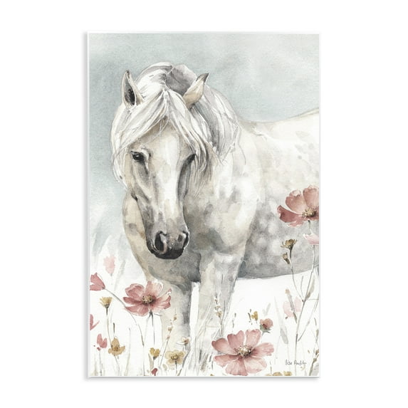 Stupell Industries Horse with Pink Flowers Animals & Insects Painting Unframed Art Print Wall Art, 13 x 19