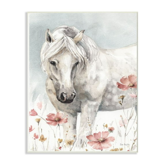 Stupell Industries Beautiful Horse Pink Flower Animal Watercolor Painting Wall Plaque Art by Lisa Audit