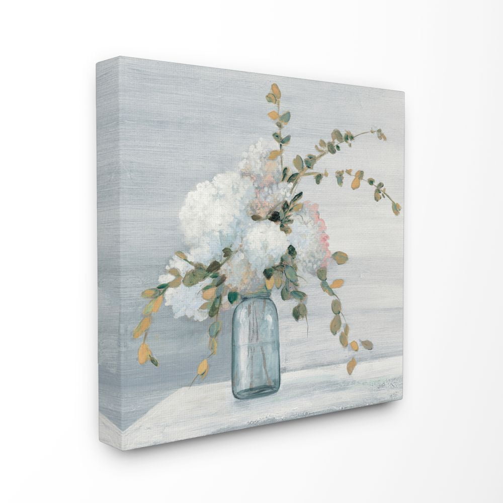 Stupell Industries Beautiful Jar Flowers Blue Grey Painting XL Canvas Wall Art by Julia Purinton